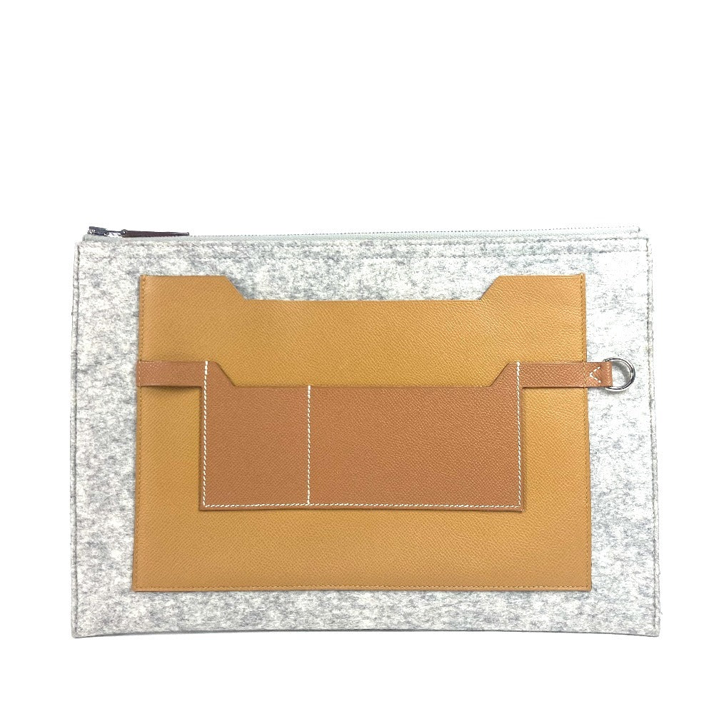 HERMES Clutch bag Felt, Leather gray Bag Too Doo 37