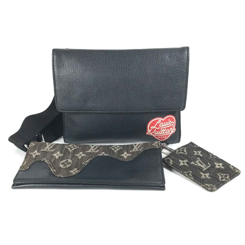 LOUIS VUITTON Shoulder Bag Monogram denim, Taurillon Clemence leather black LV Squared Collection Trio Pouch