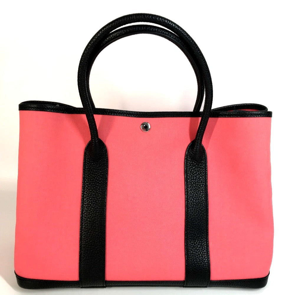 HERMES Tote Bag Toile Officier, Leather pink Garden Party PM Garden Party PM