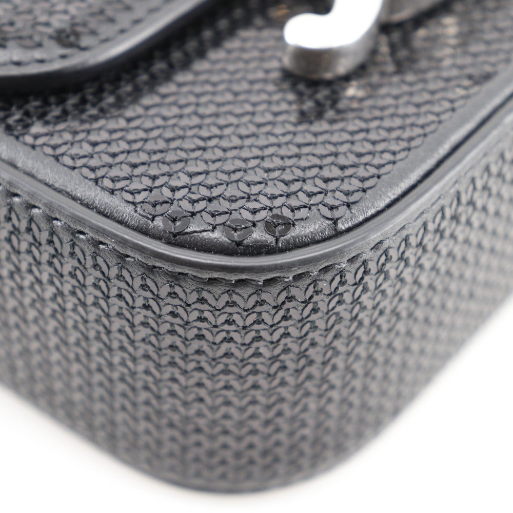 CELINE Shoulder Bag Leather, Sequins black 2-way clutch mini triomphe Women