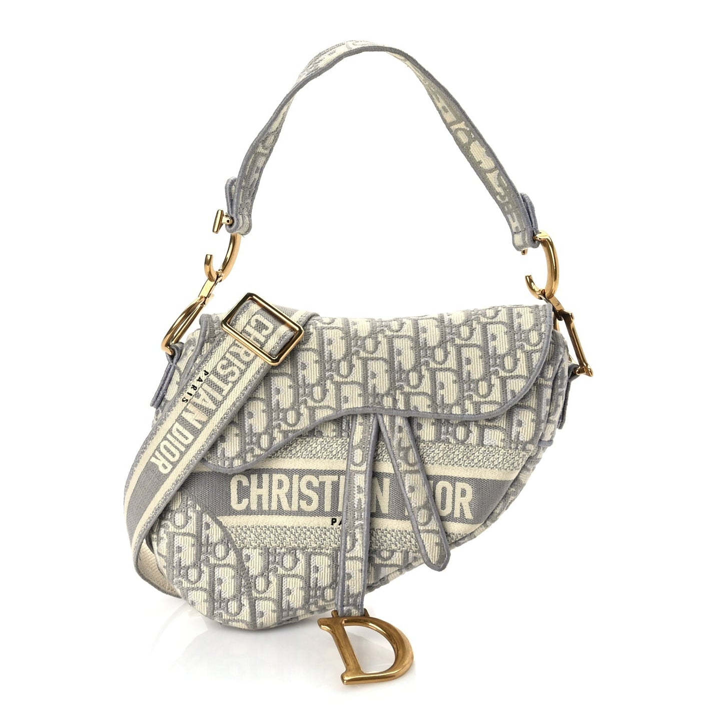 Christian Dior Oblique Embroidered Saddle Bag Grey