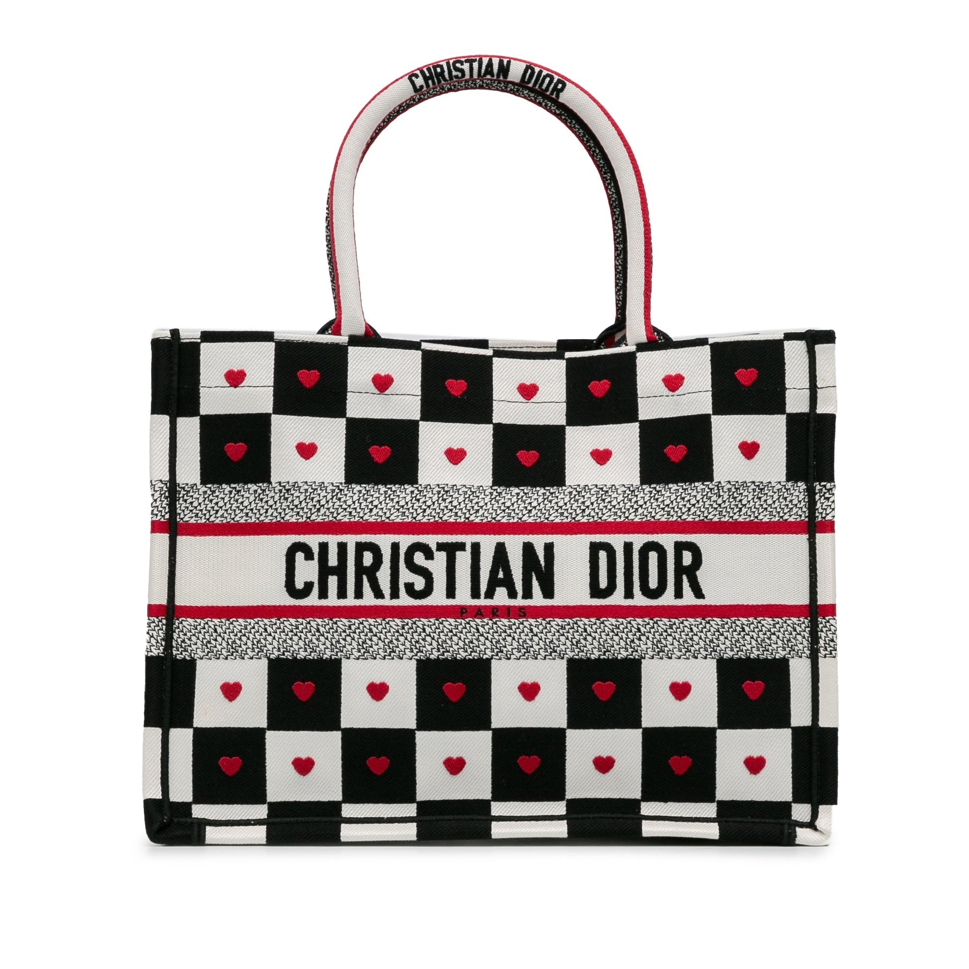 White Dior DiorAmour Medium Canvas D-Chess Book Tote