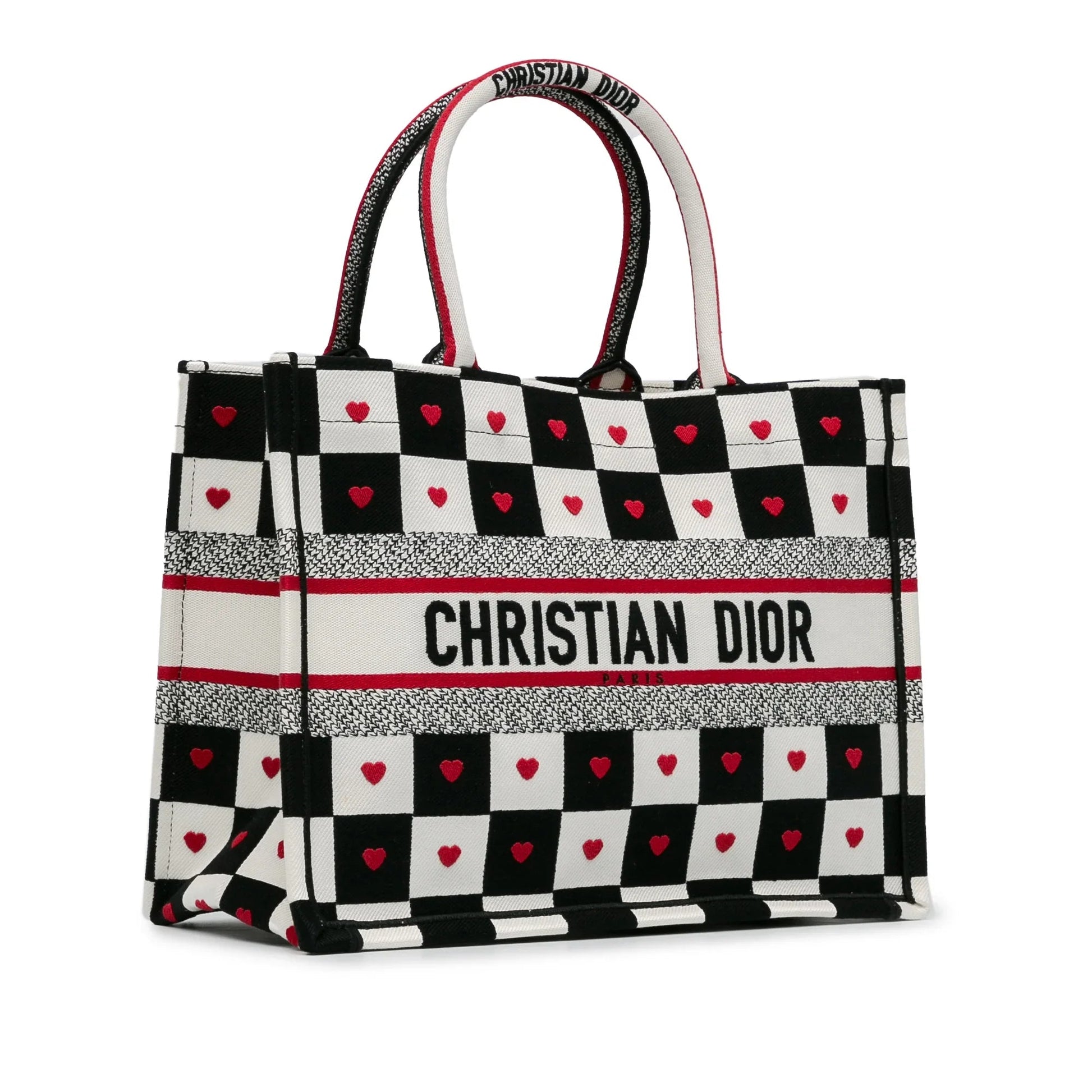 White Dior DiorAmour Medium Canvas D-Chess Book Tote