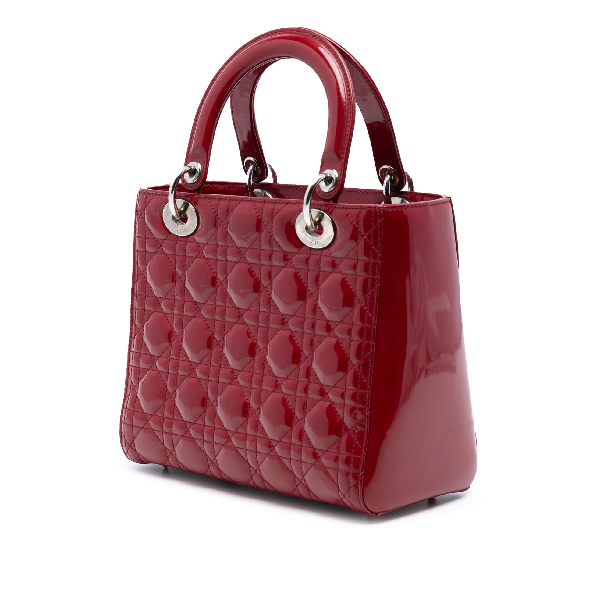 Red Dior Medium Patent Cannage Lady Dior Satchel
