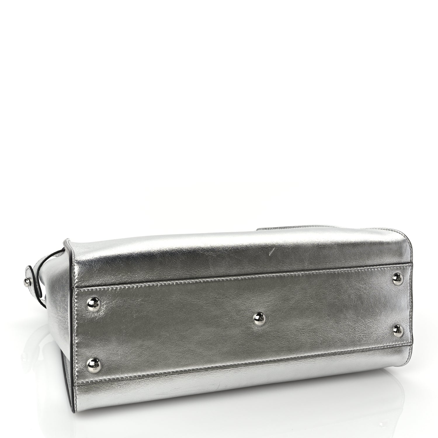 Fendi Vitello Catalan Mirror Medium Peekaboo Iconic Satchel Argento