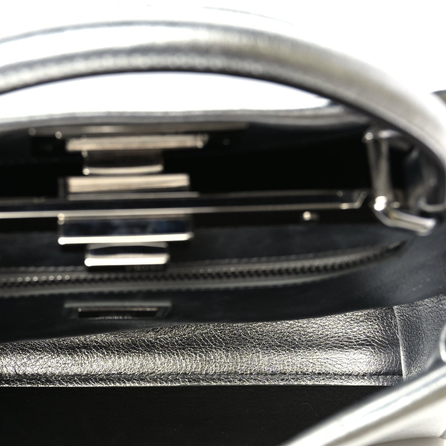 Fendi Vitello Catalan Mirror Medium Peekaboo Iconic Satchel Argento