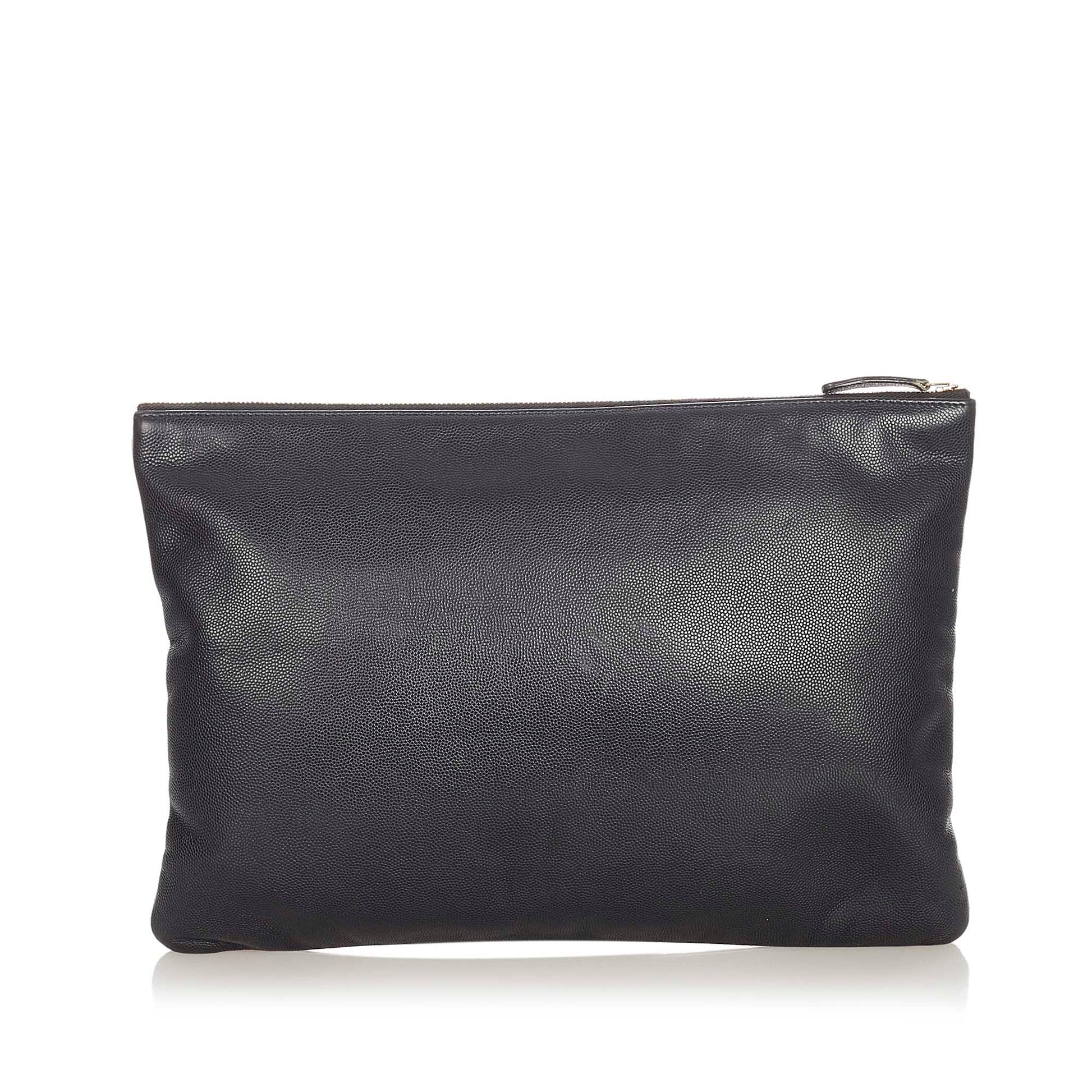 Chanel Deauville Leather Clutch Bag Black