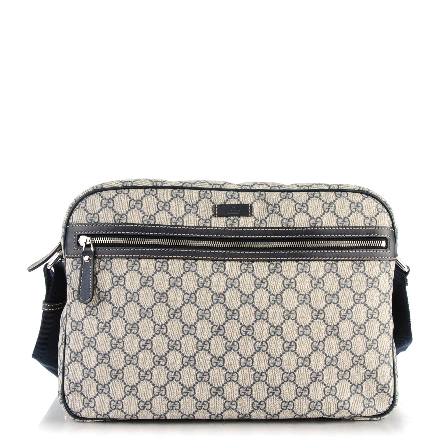 GUCCI GG PLUS MONOGRAM COATED CANVAS MESSENGER BAG NAVY