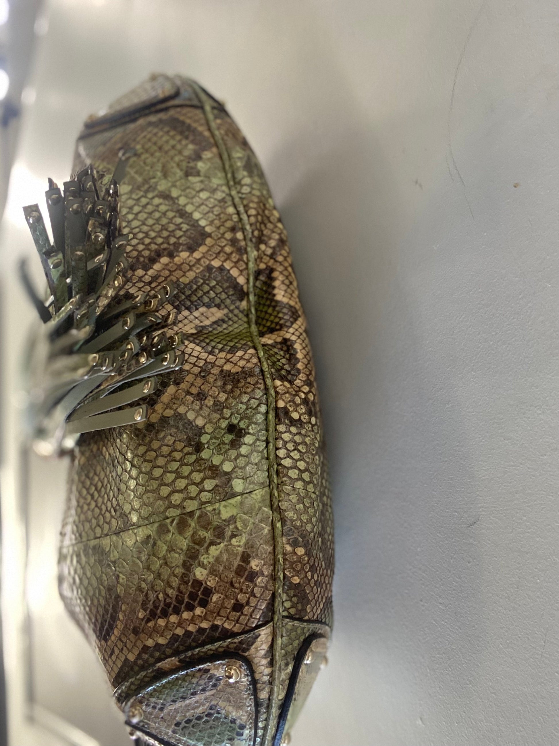 GUCCI BABOUSKA INDY GREEN PYTHON HANDBAG