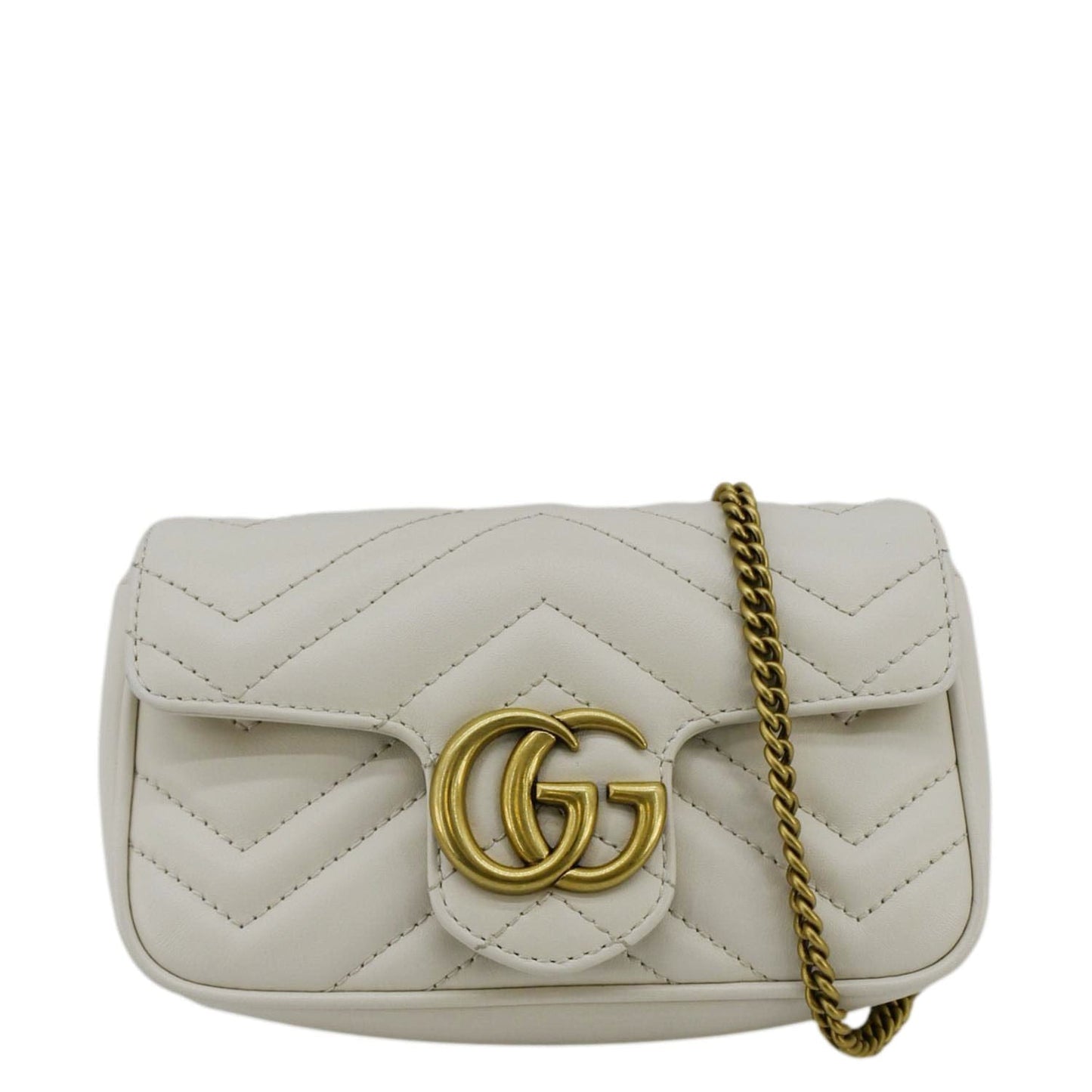 GUCCI GG Marmont Super Mini Matelasse Leather Crossbody Bag White 476433