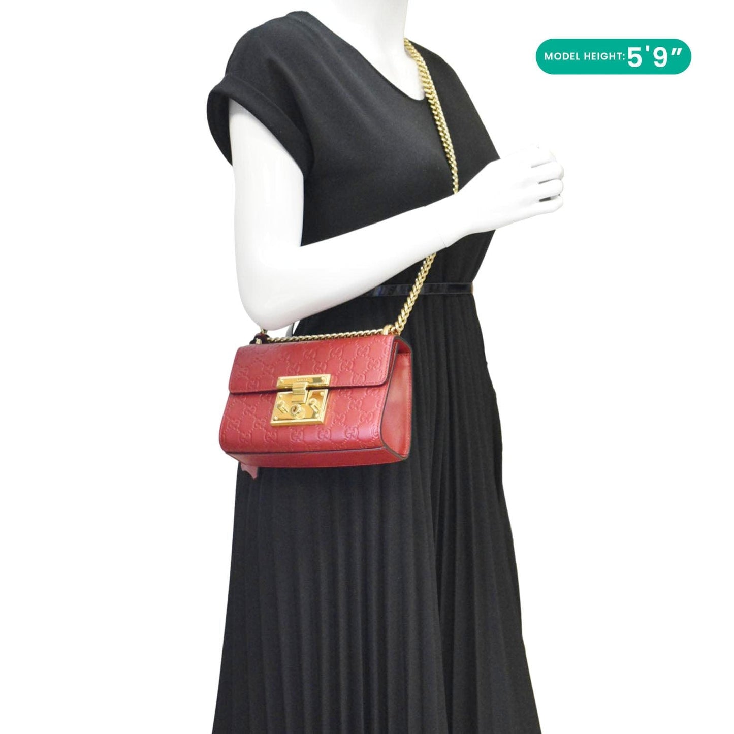 GUCCI Signature Padlock Leather Top Handle Shoulder Bag Red 409487