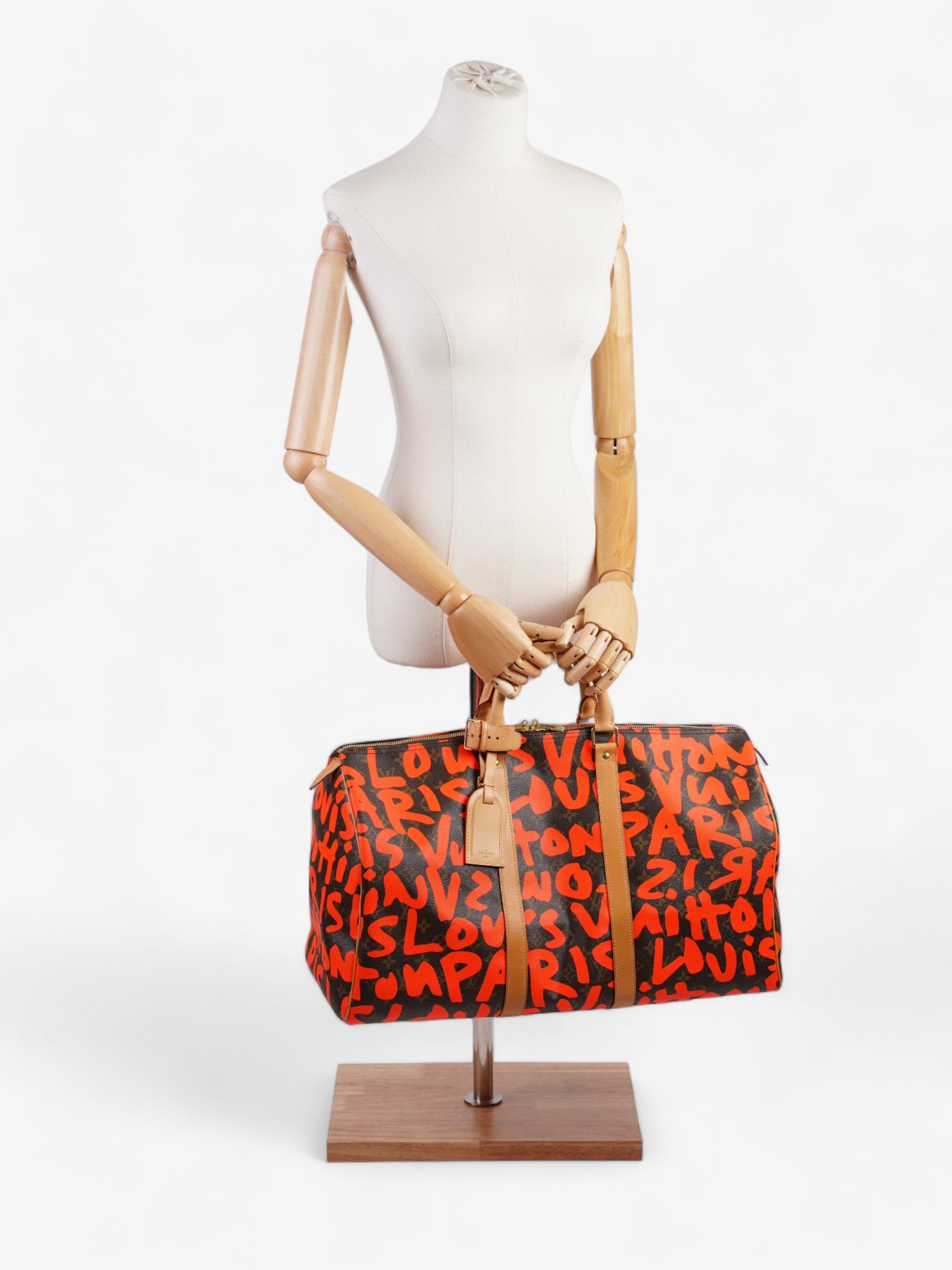 Luxury Women's Handbag | Louis Vuitton Keepall Graffiti 50 Monogram / Orange Coated Canvas