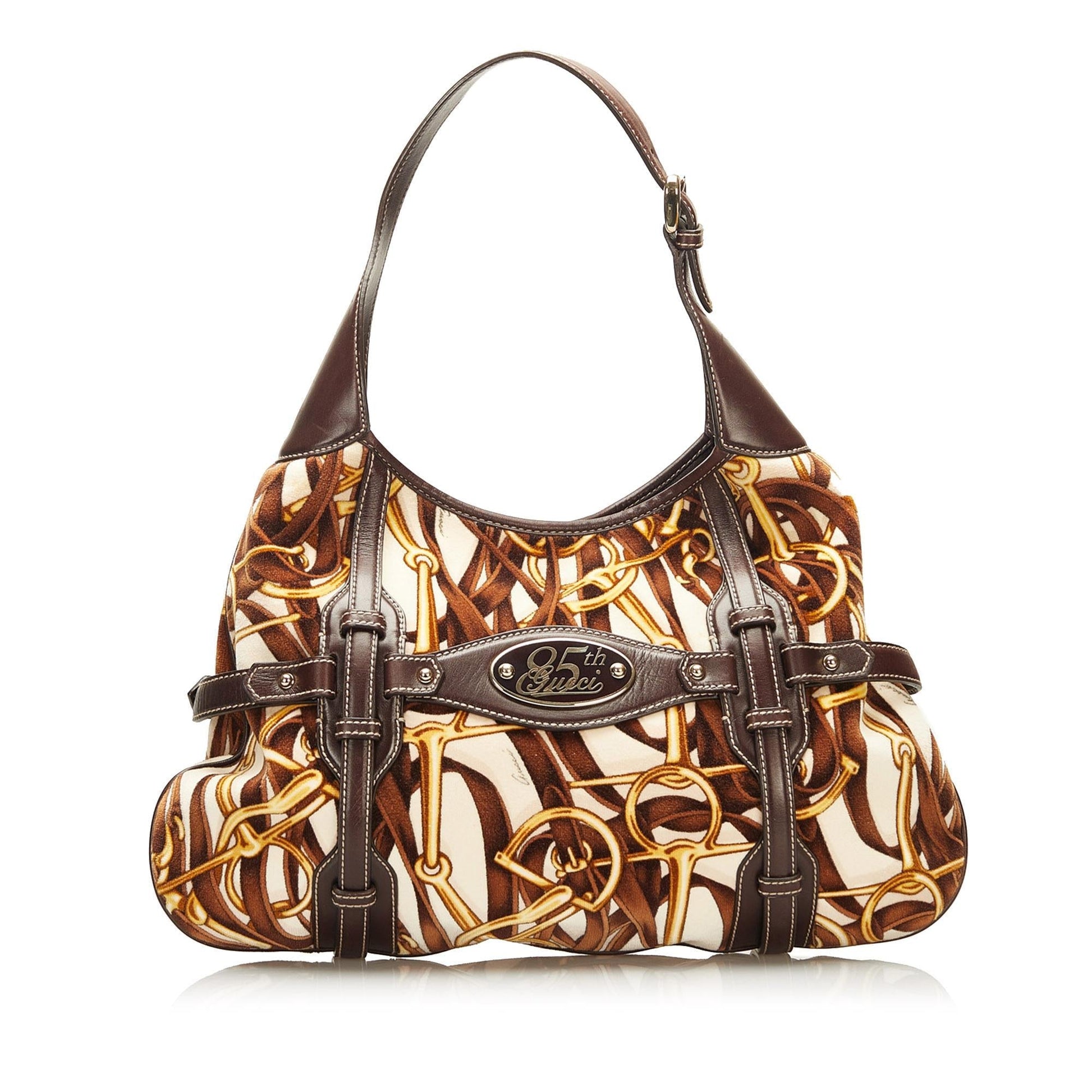 Gucci 85th Anniversary Velvet Horsebit Print Hobo Bag (SHG-35092)