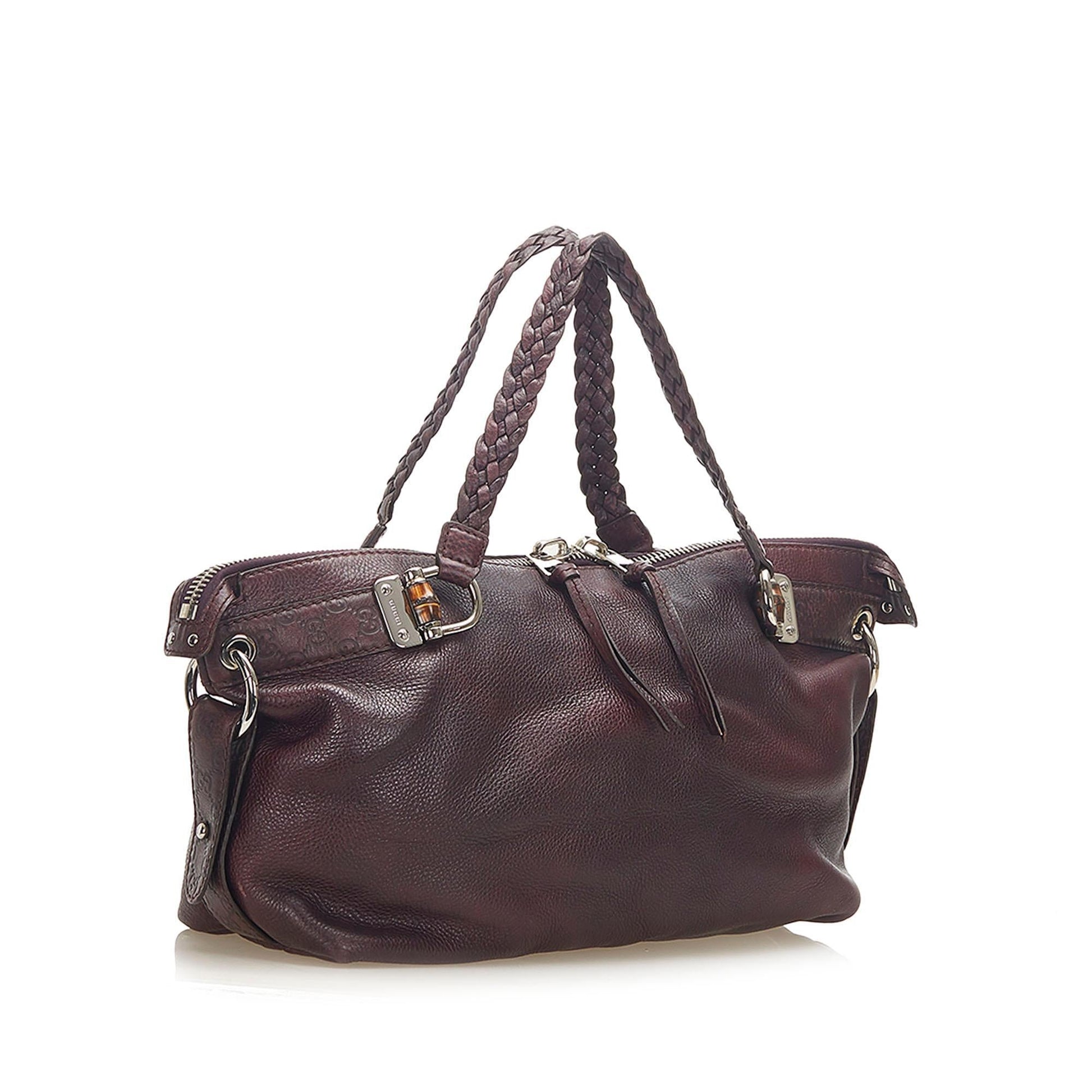 Gucci Bamboo Leather Monogram Tote Style 3