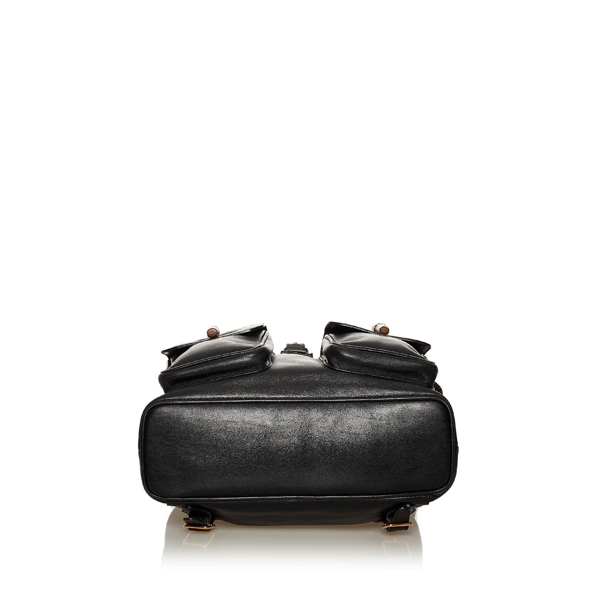 Gucci Bamboo Drawstring Leather Backpack (SHG-29212)