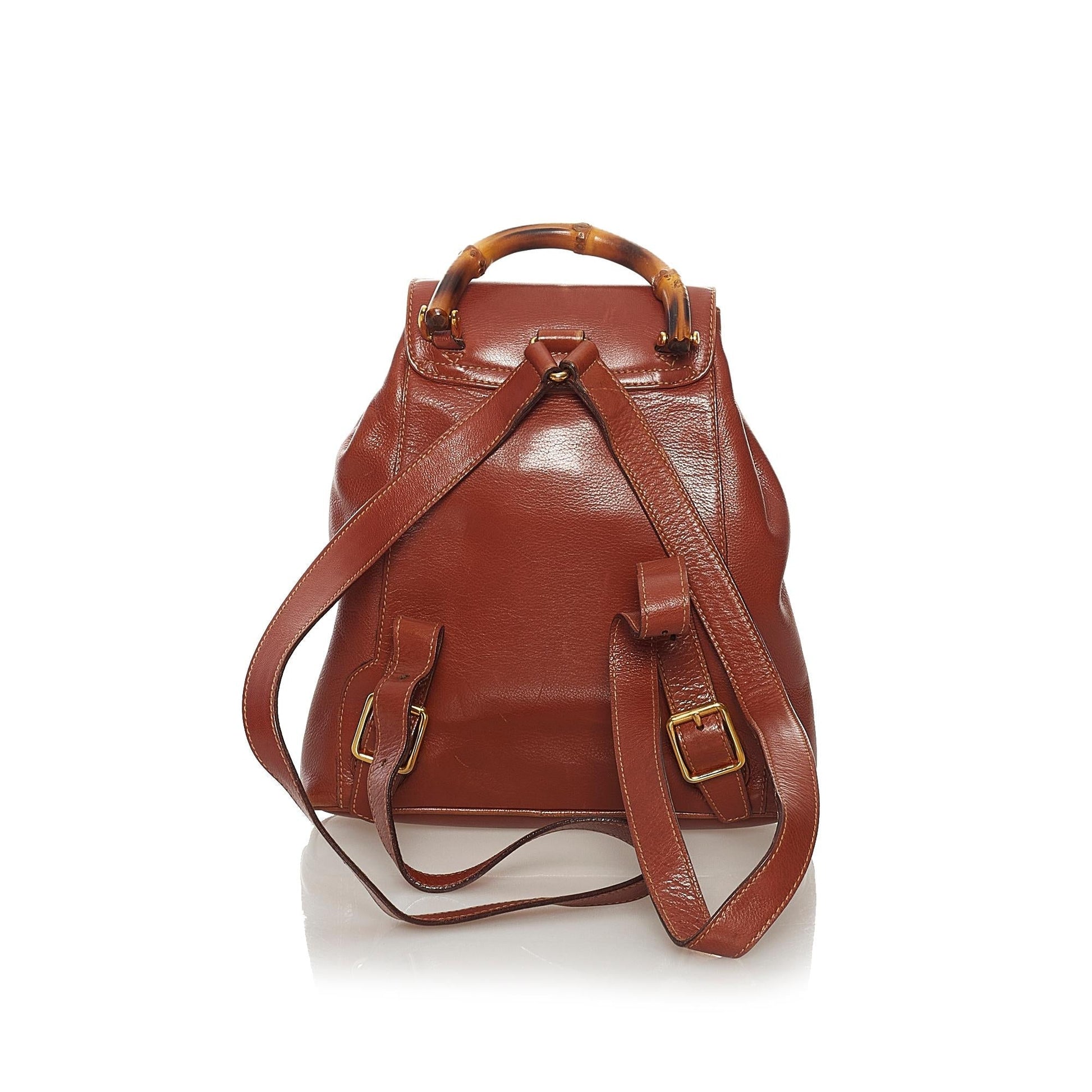 Gucci Bamboo Drawstring Leather Backpack (SHG-34099)