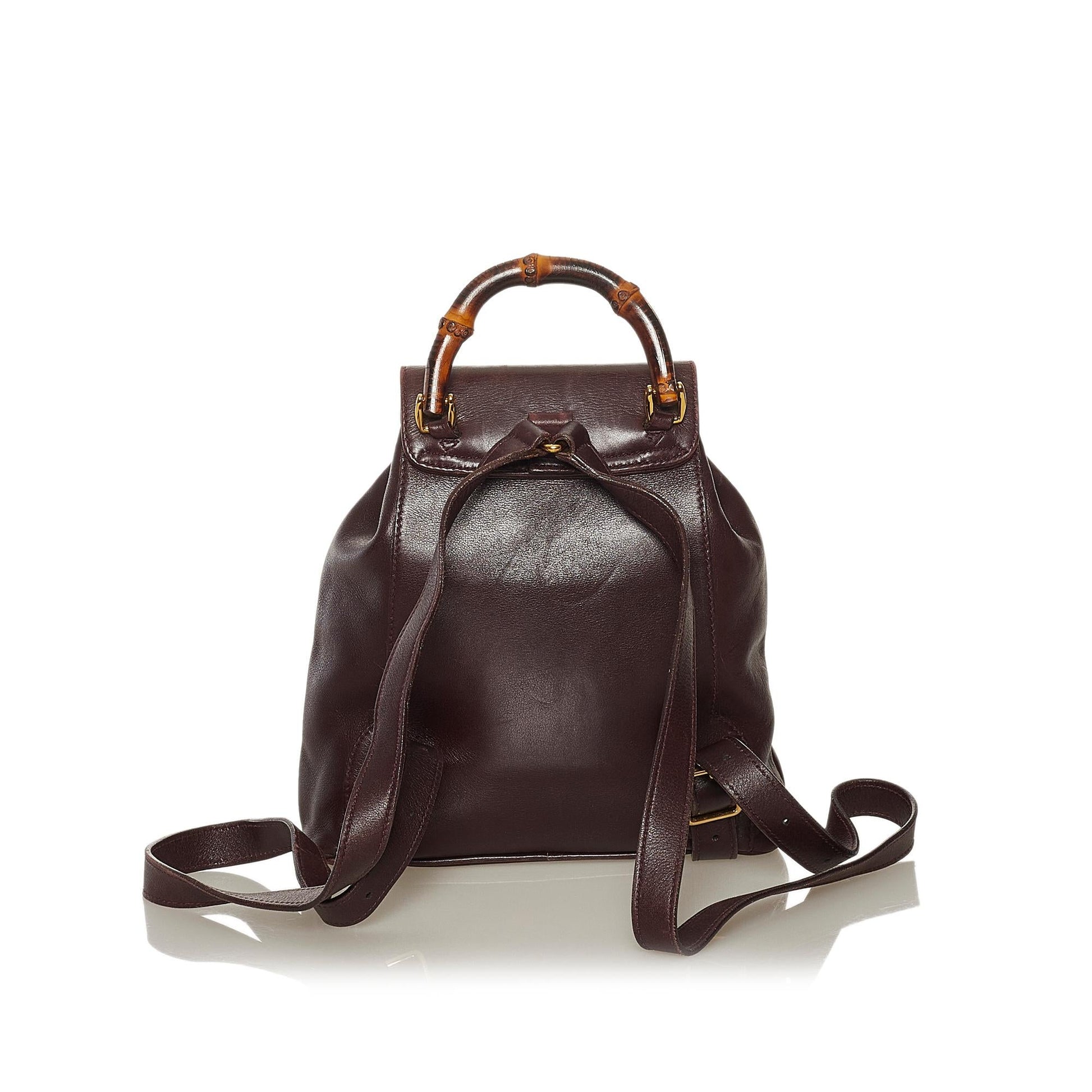 Gucci Bamboo Drawstring Leather Backpack (SHG-34969)