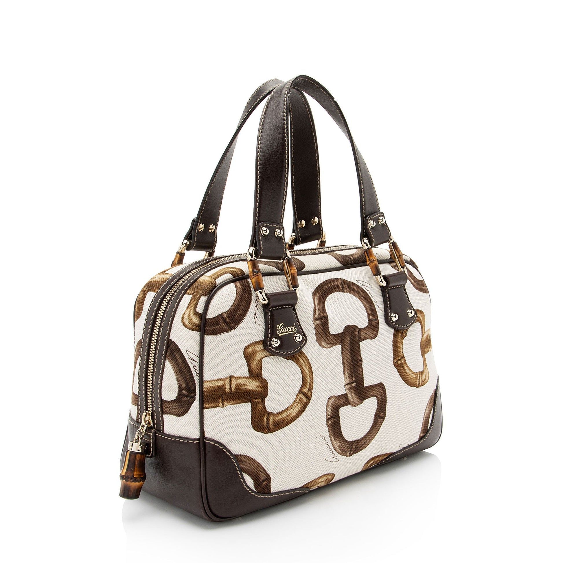 Gucci Horsebit Canvas Bamboo Satchel