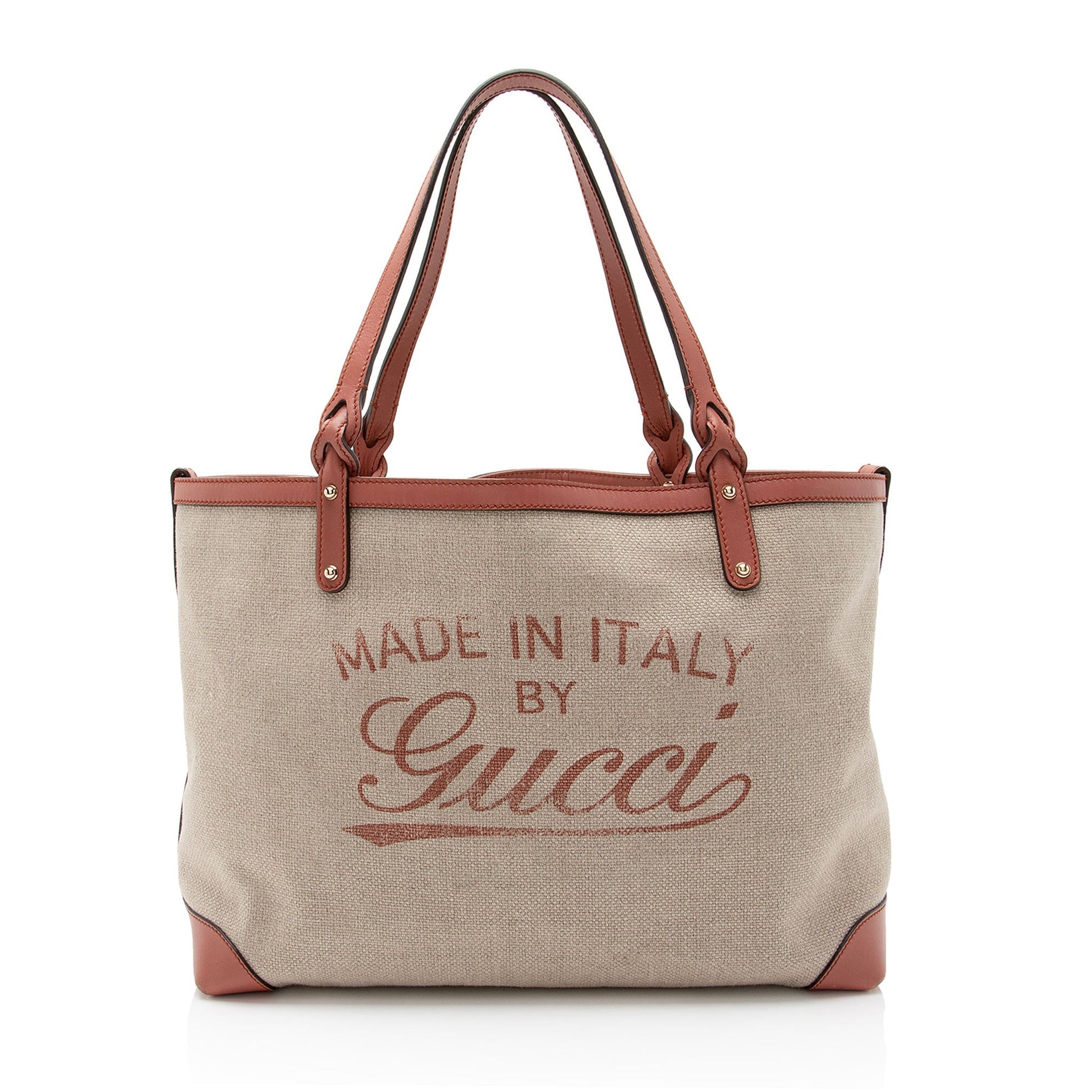 Gucci Pochette Leather Canvas Tote