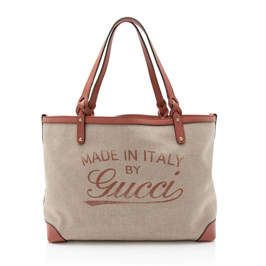 Gucci Pochette Leather Canvas Tote