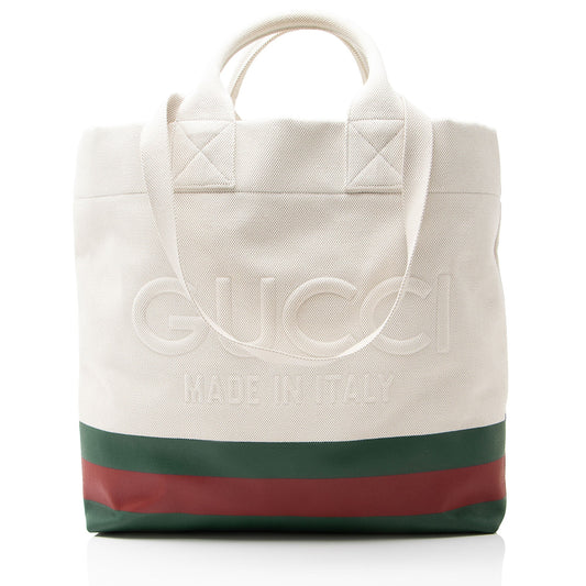 Gucci Canvas Web Logo Embossed Tote