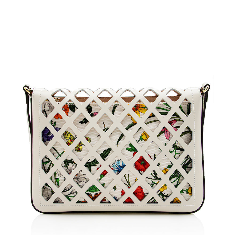 Gucci Flora Leather Canvas Shoulder Bag