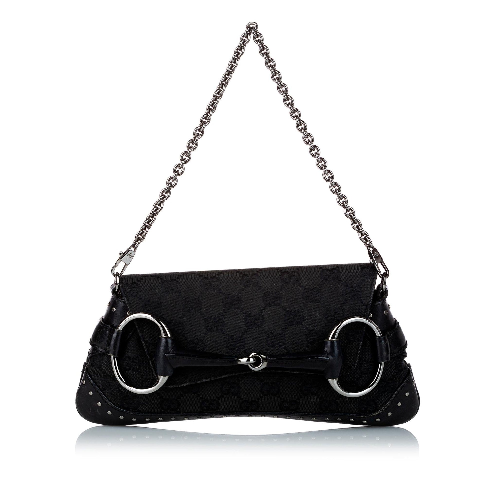 Gucci GG Canvas Horsebit Chain Baguette (SHG-uZLe9a)