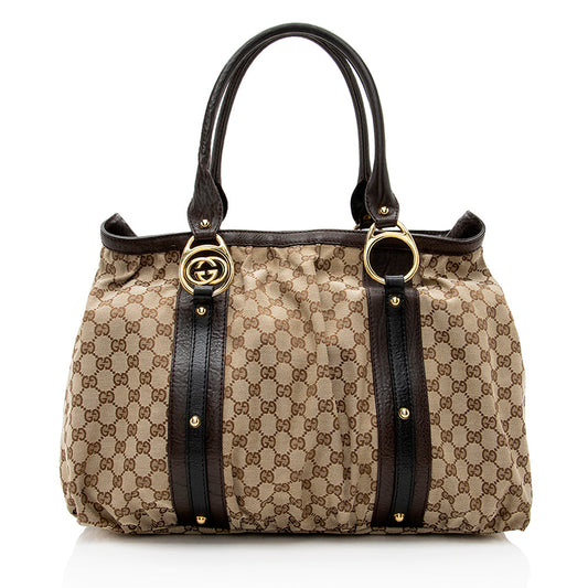 Gucci Interlocking G Leather Canvas Tote