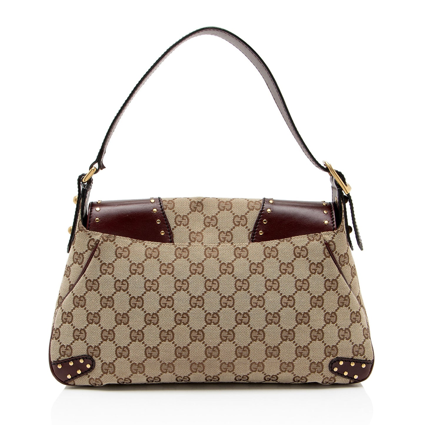 Gucci GG Canvas Leather Studded Horsebit Shoulder Bag