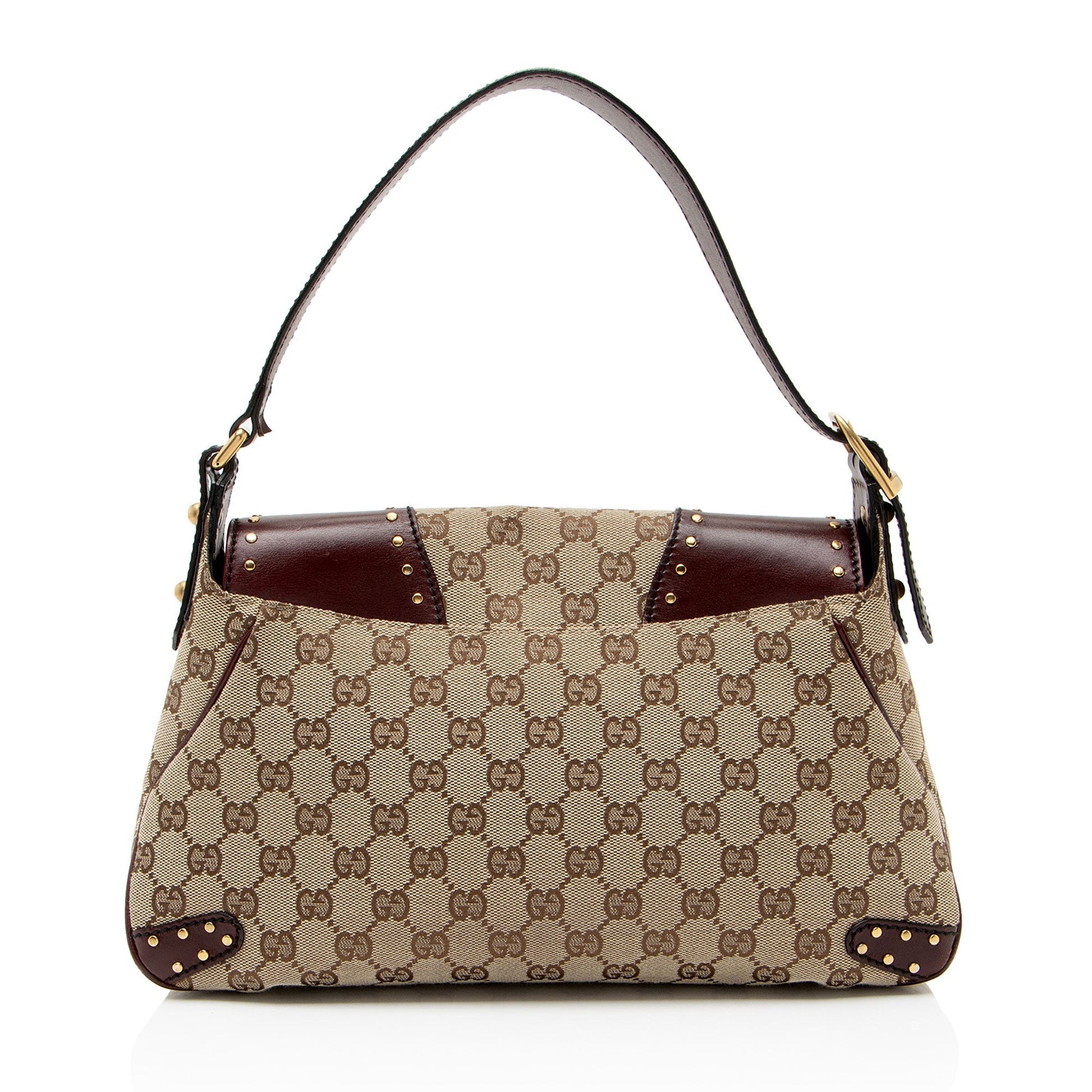 Gucci GG Canvas Leather Studded Horsebit Shoulder Bag