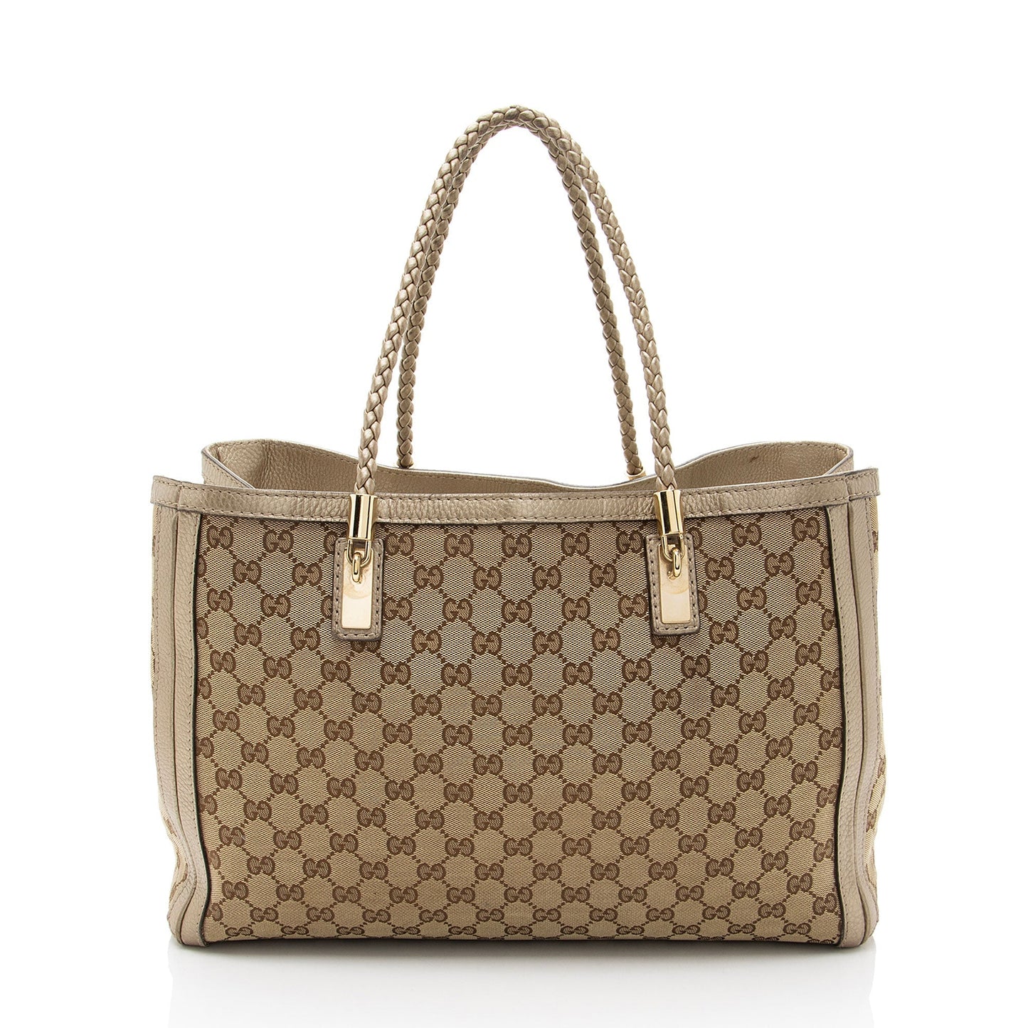 Gucci GG Canvas Metallic Leather Bella Medium Tote