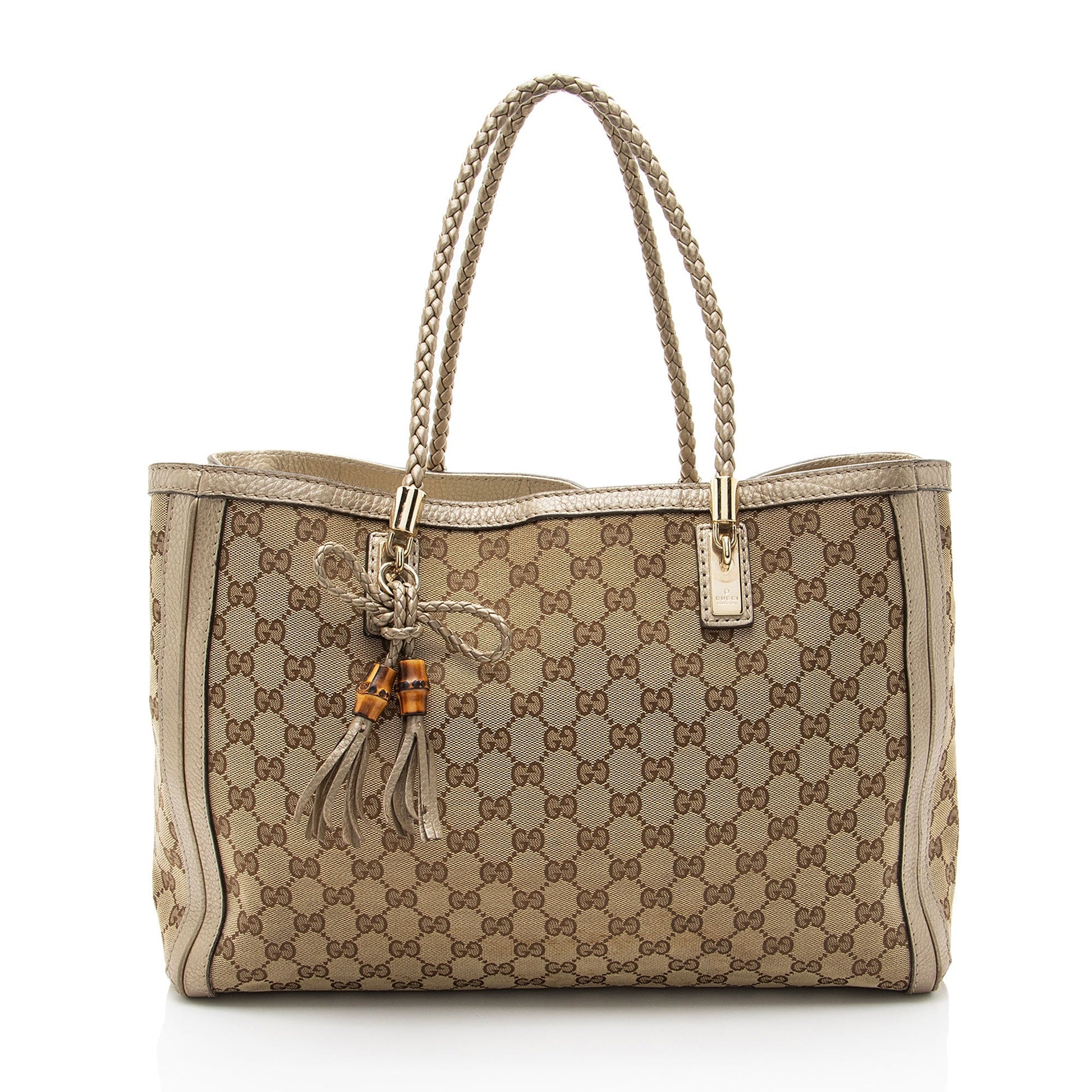 Gucci GG Canvas Metallic Leather Bella Medium Tote