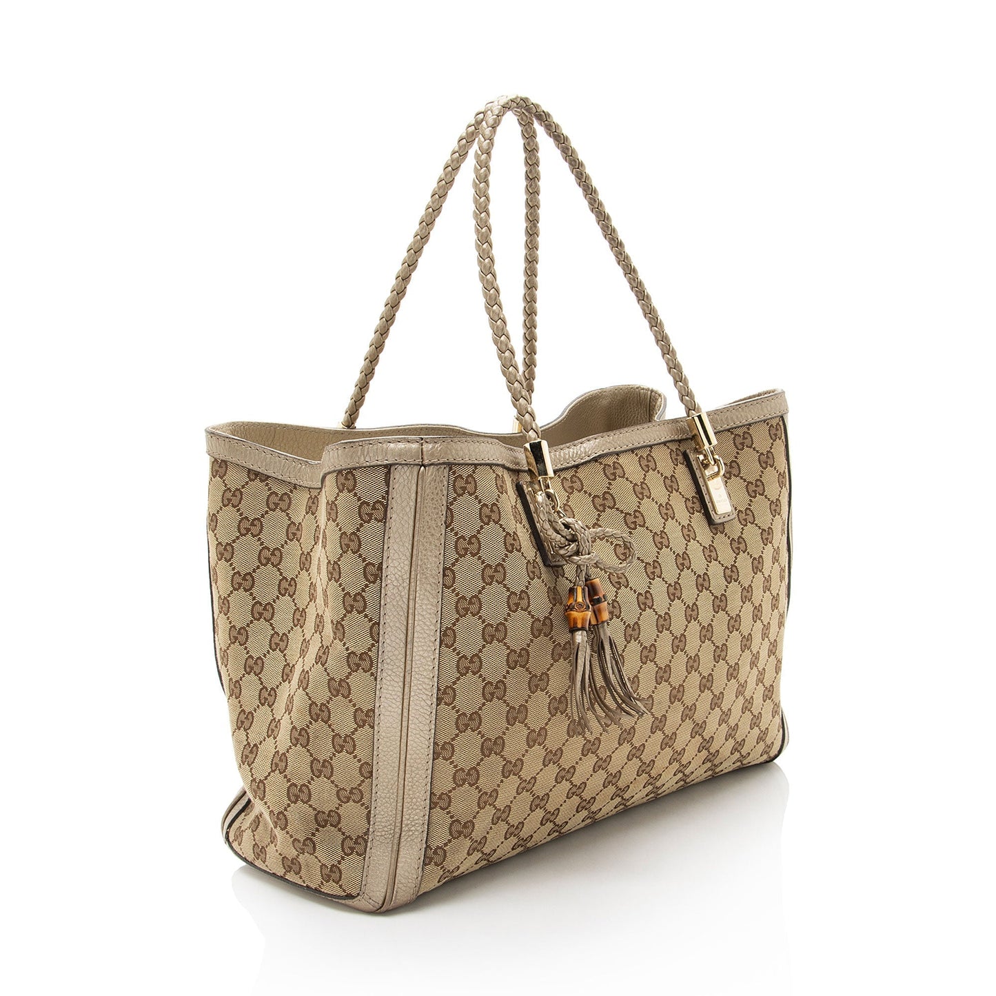 Gucci GG Canvas Metallic Leather Bella Medium Tote