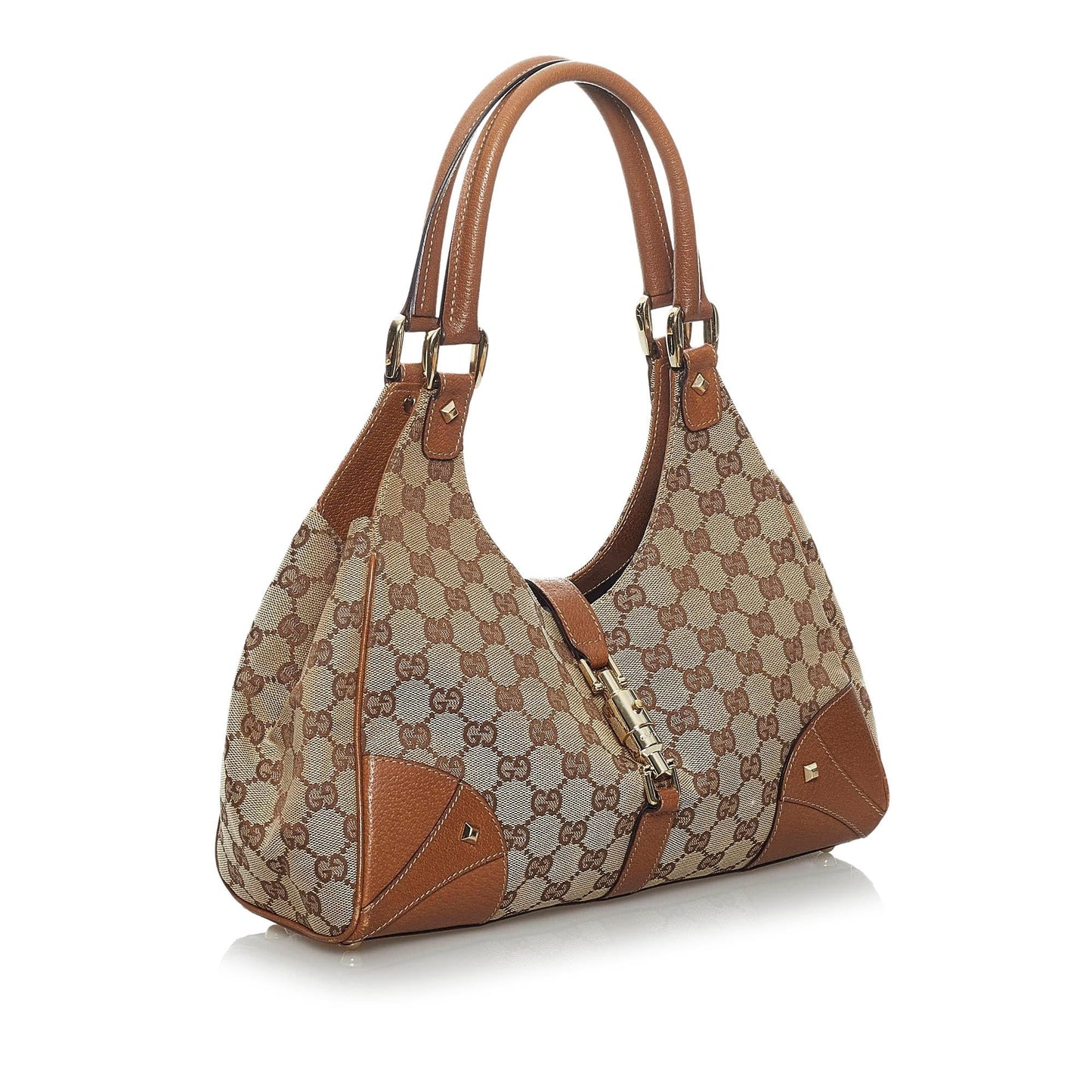 Gucci GG Canvas Nailhead Jackie Shoulder Bag (SHG-33693)