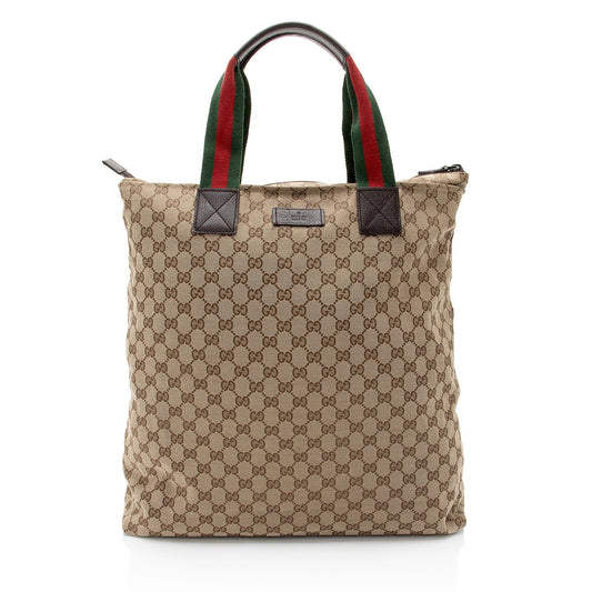 Gucci Nylon Leather Canvas Tote