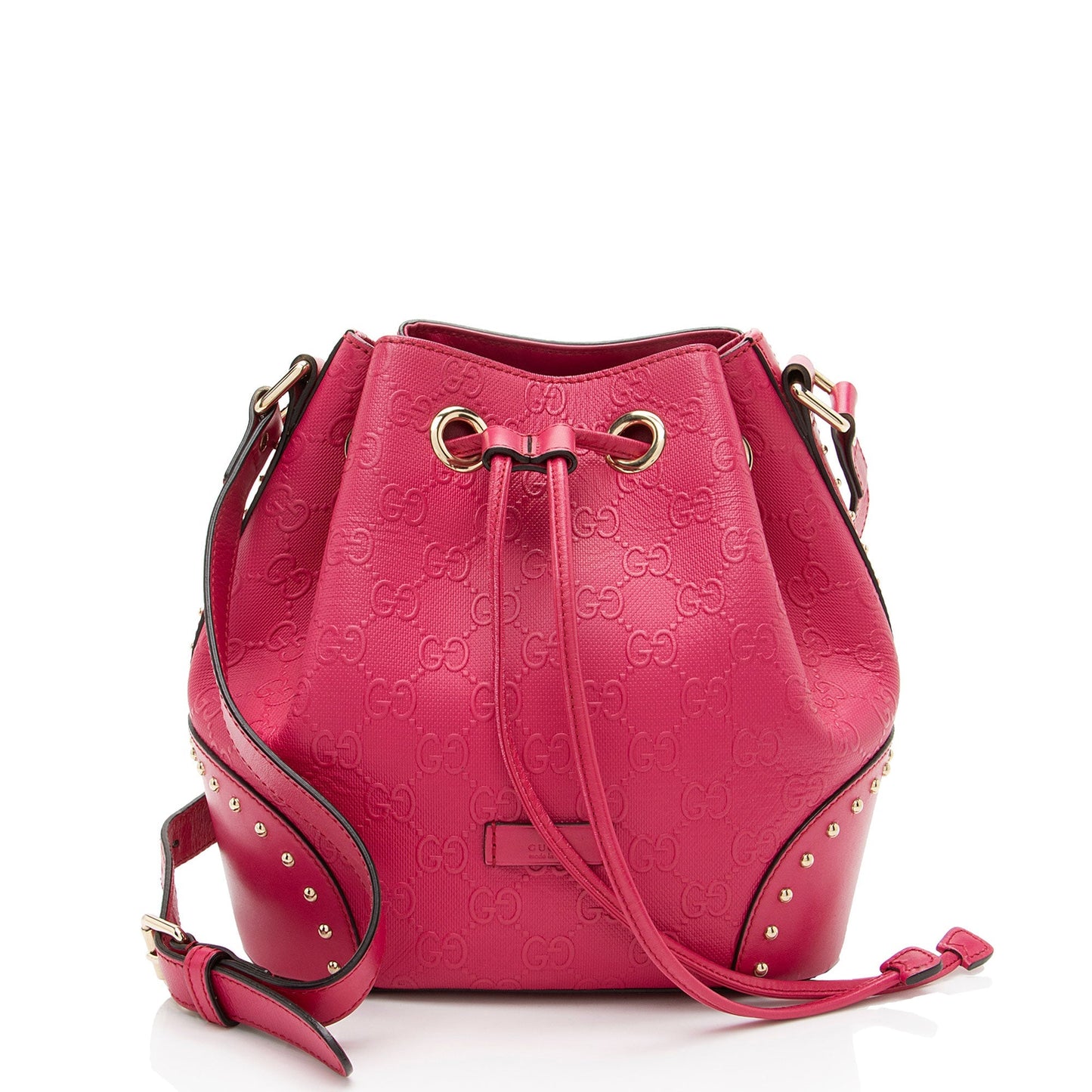 Gucci GG Debossed Diamante Leather Studded Bright Bucket Bag
