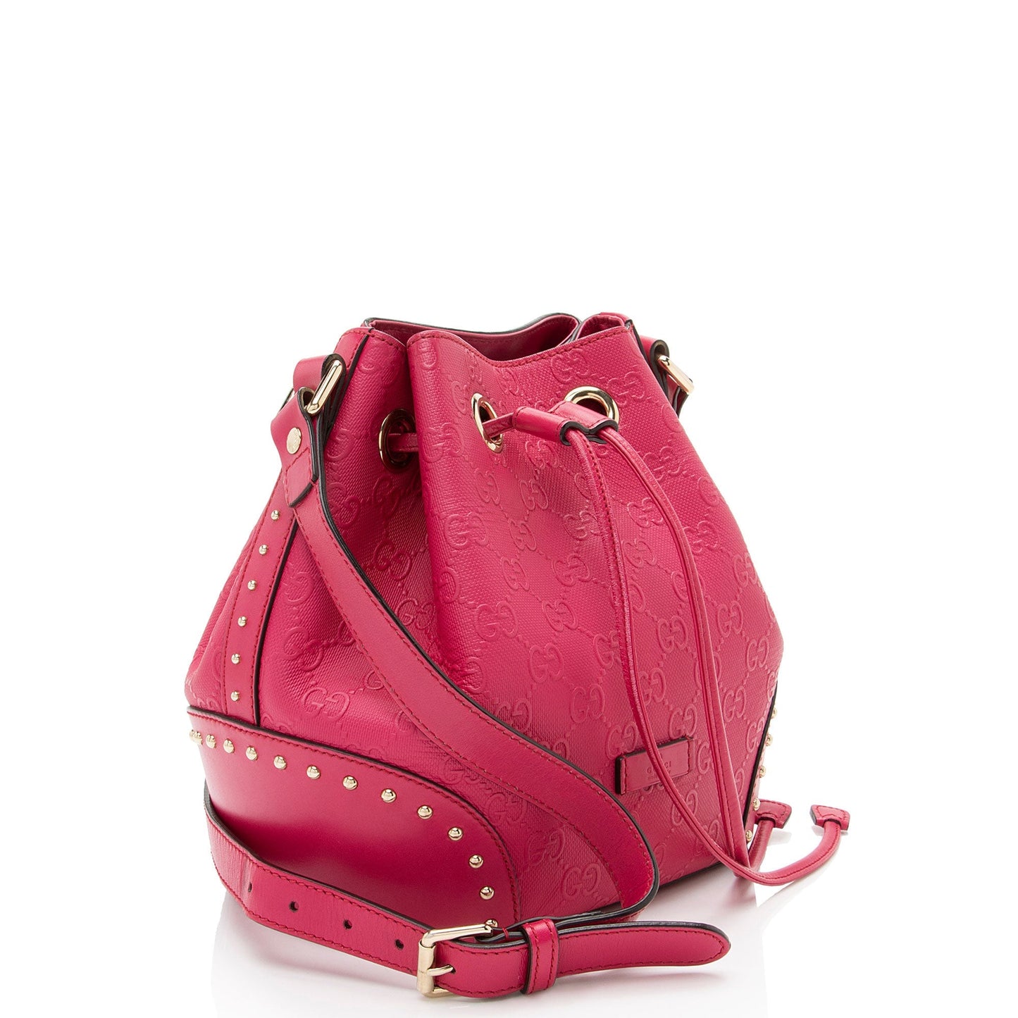 Gucci GG Debossed Diamante Leather Studded Bright Bucket Bag