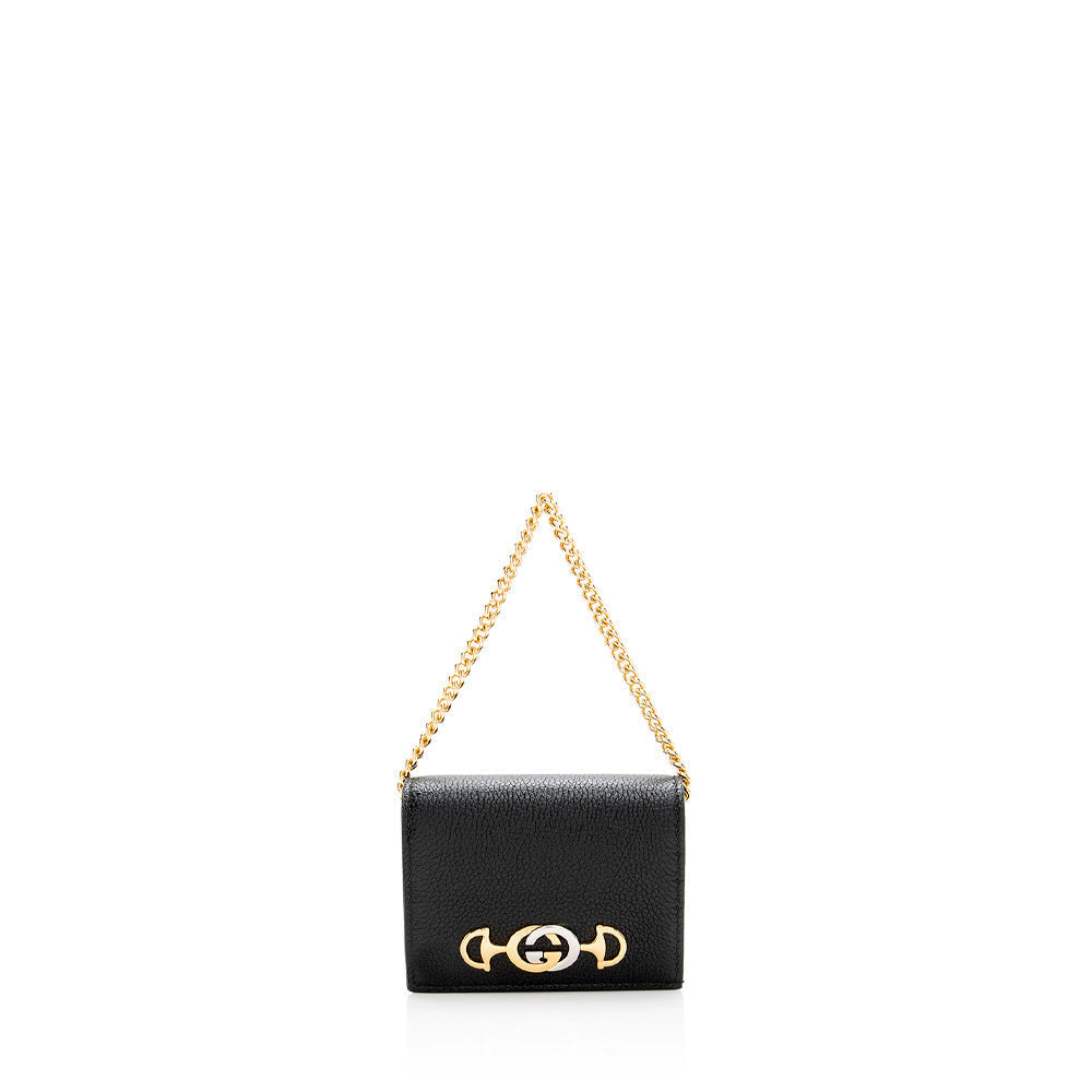 Gucci Grained Leather Zumi Card Case Chain Bag (SHF-19272)