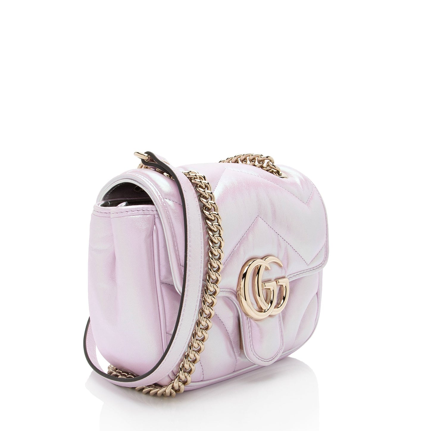Gucci Matelasse Padded Iridescent Leather GG Marmont Square Mini Shoulder Bag