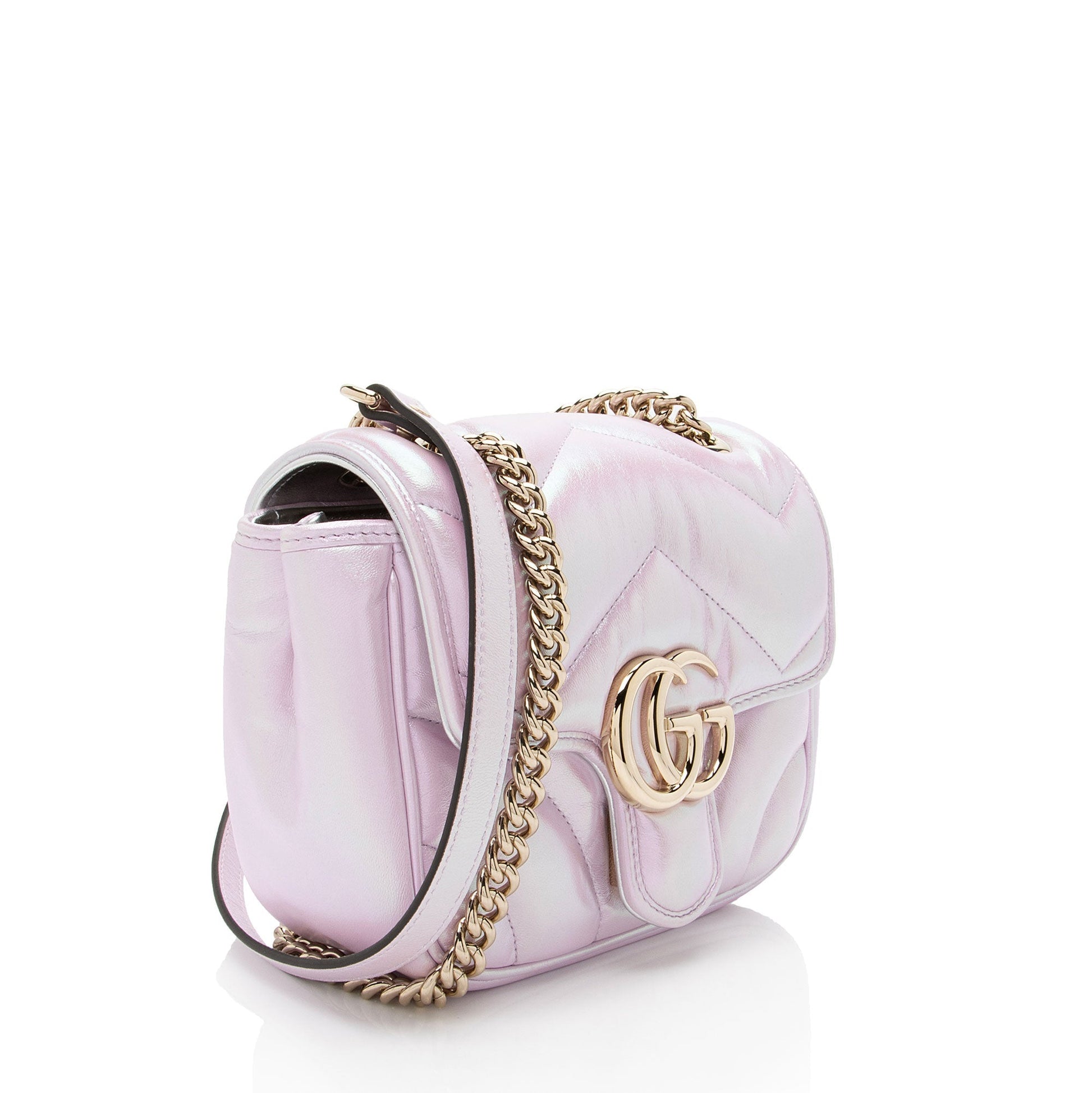 Gucci Matelasse Padded Iridescent Leather GG Marmont Square Mini Shoulder Bag
