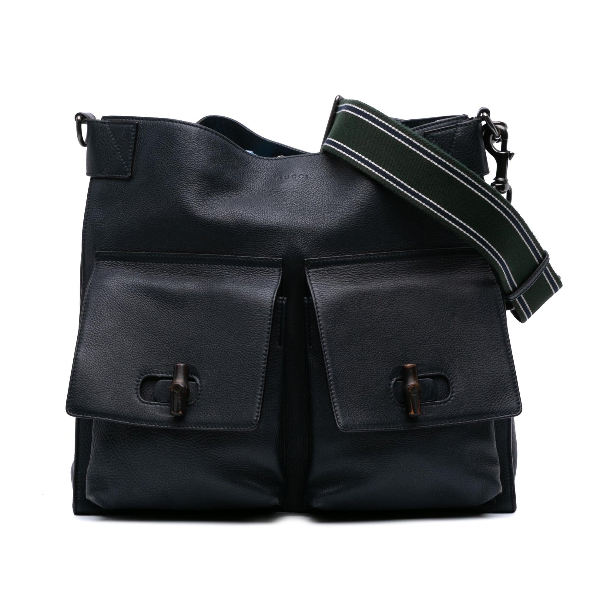 Gucci Large Leather Bamboo Double Pocket Messenger Bag