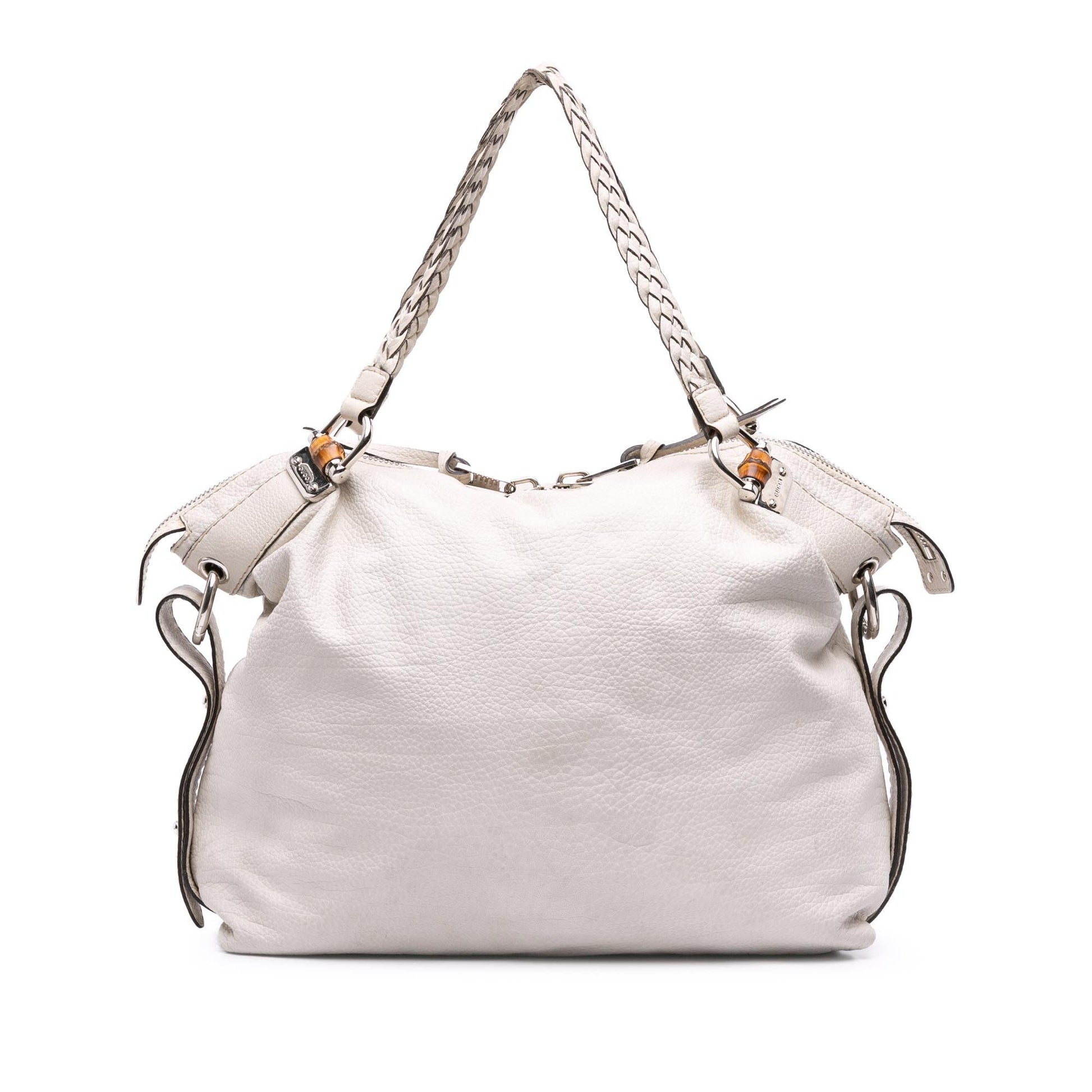 Gucci Large Pebbled Calfskin Bamboo Bar Tassel Tote