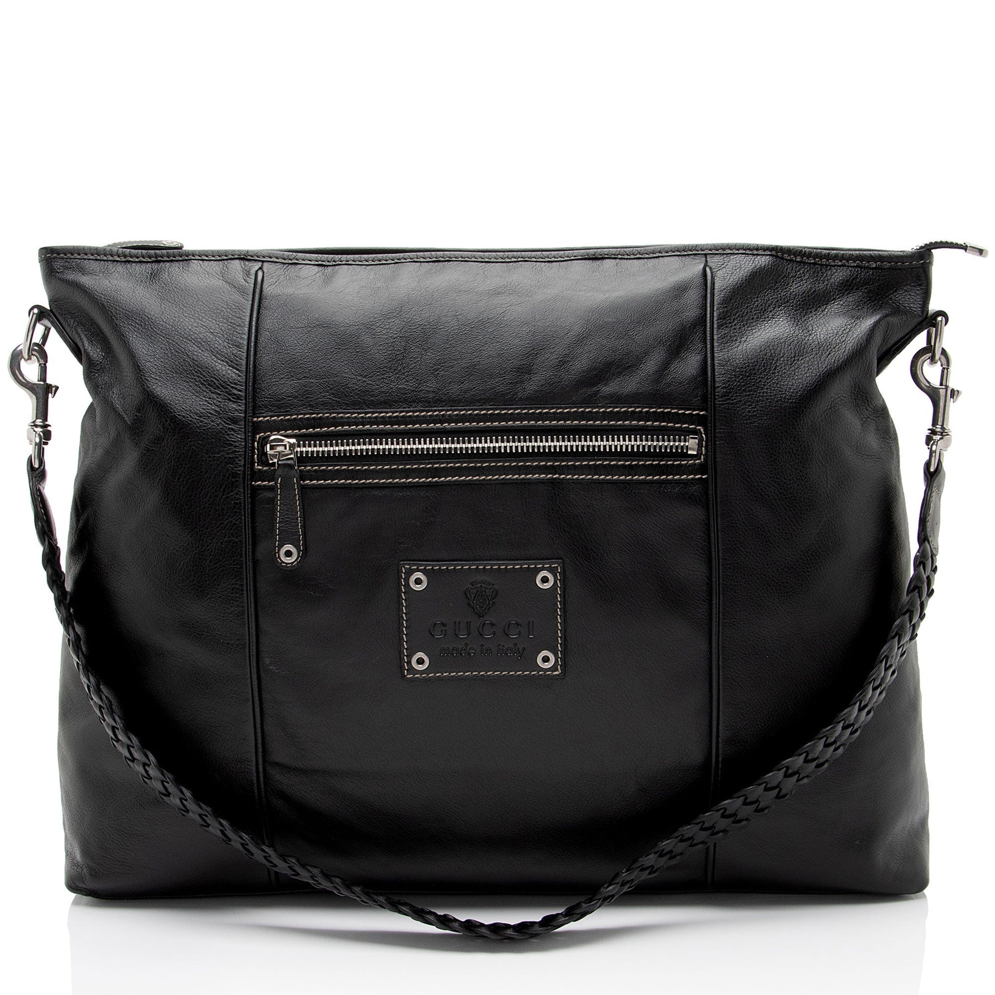 Gucci Leather Braided Large Shoulder Bag