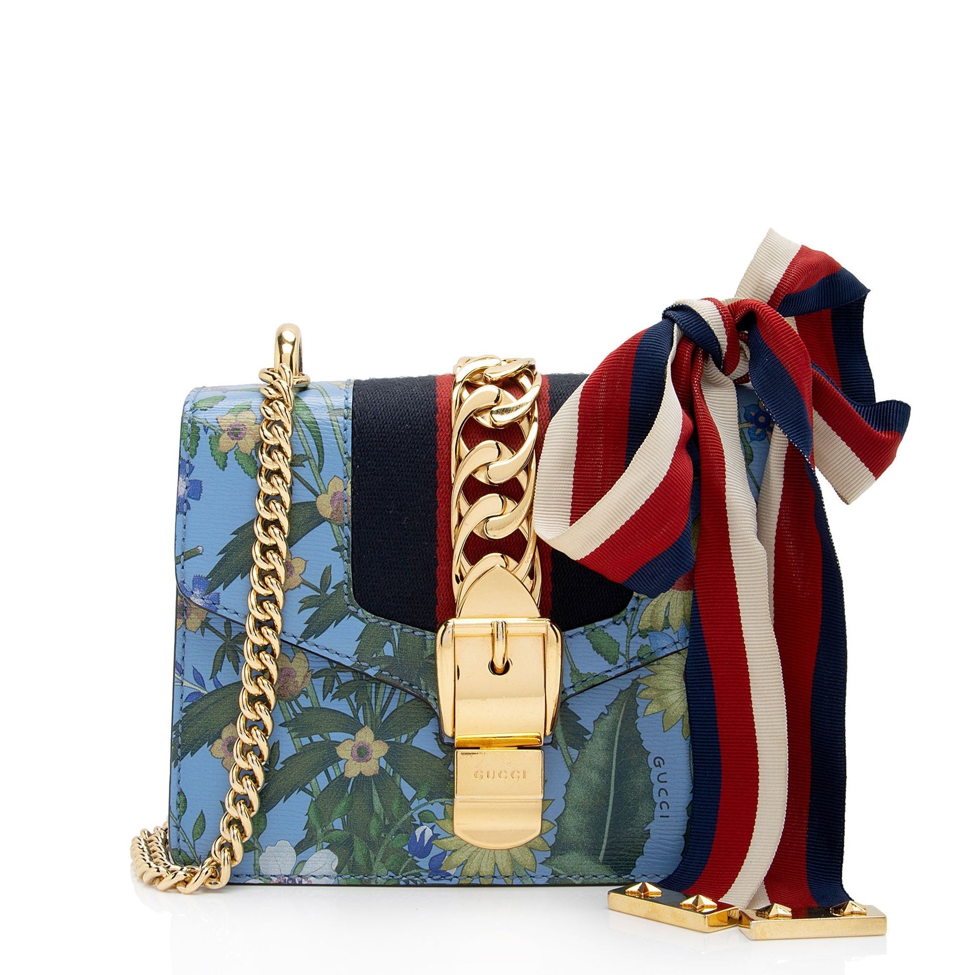 Gucci Nylon Chain Leather Shoulder Bag