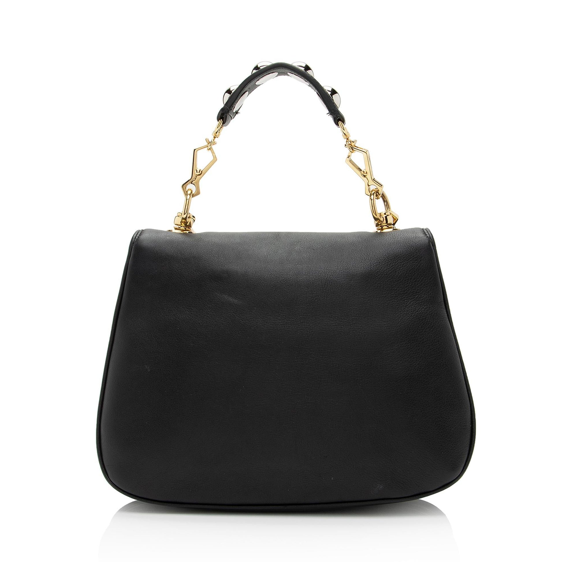 Gucci Leather Studded Blondie Top Handle Medium Shoulder Bag (SHF-R9Ze9C)