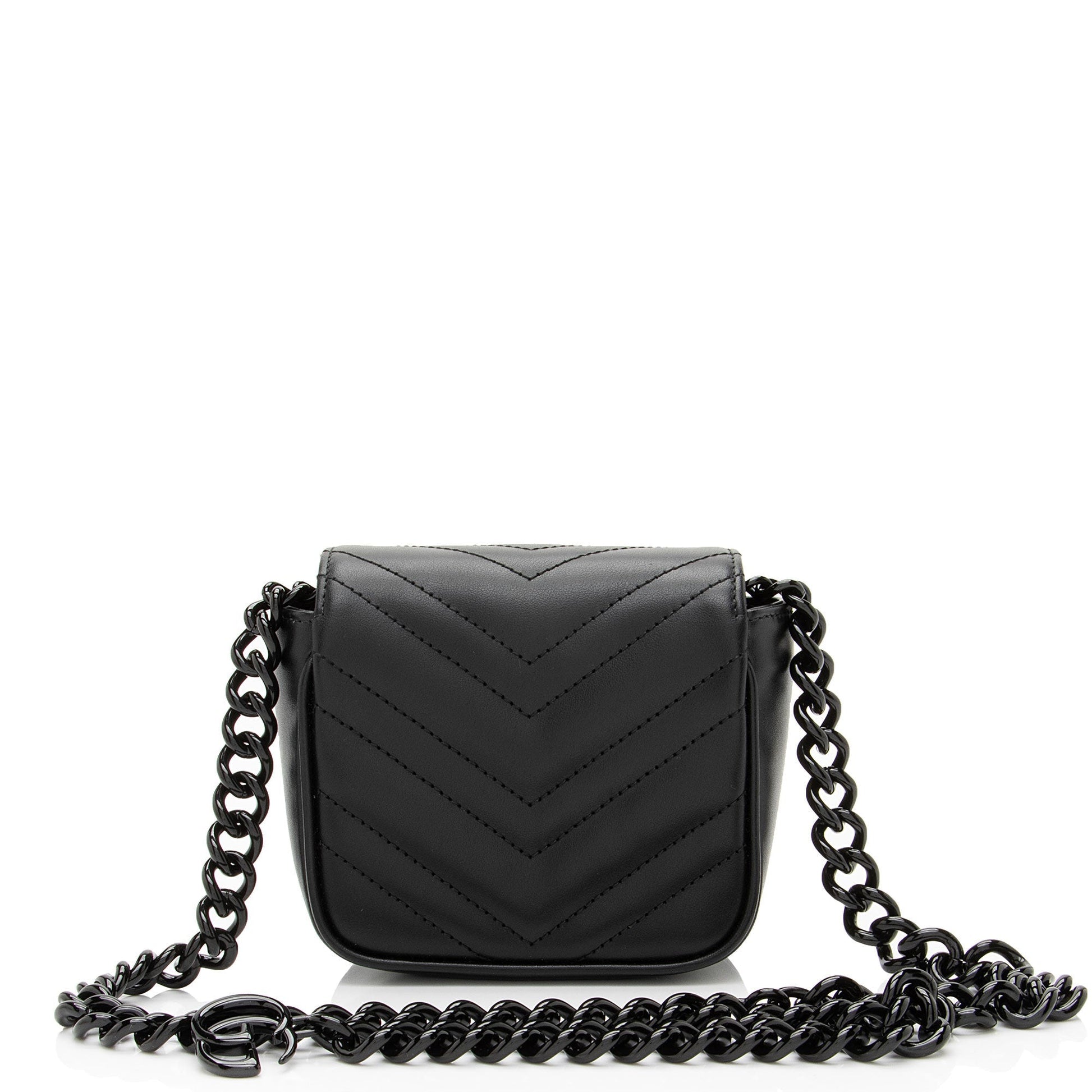 Gucci Matelasse Leather GG Marmont Monochrome Square Chain Belt Bag