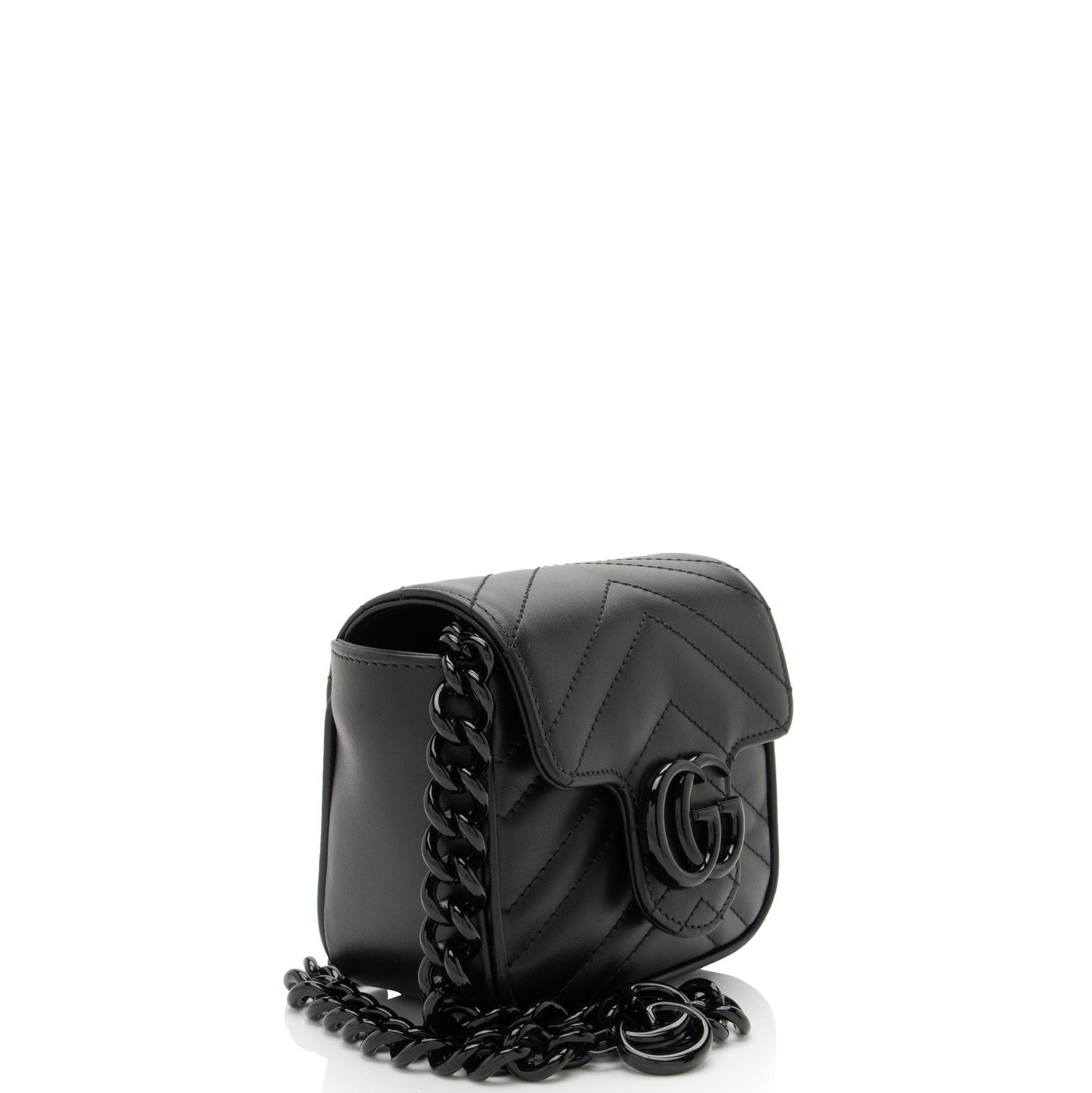 Gucci Matelasse Leather GG Marmont Monochrome Square Chain Belt Bag