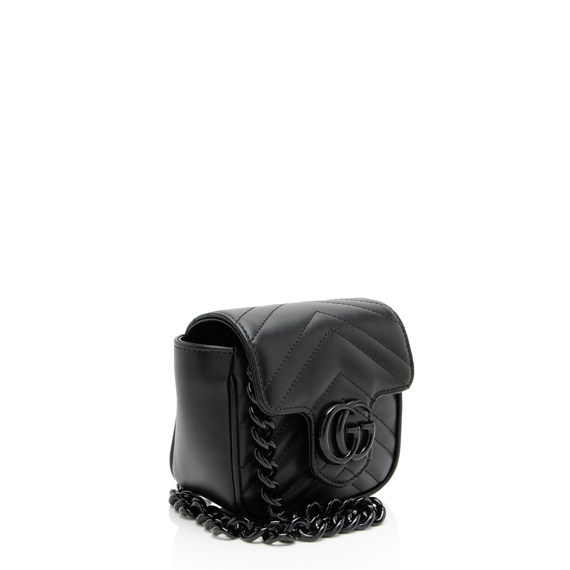 Gucci Matelasse Leather GG Marmont Monochrome Square Chain Belt Bag