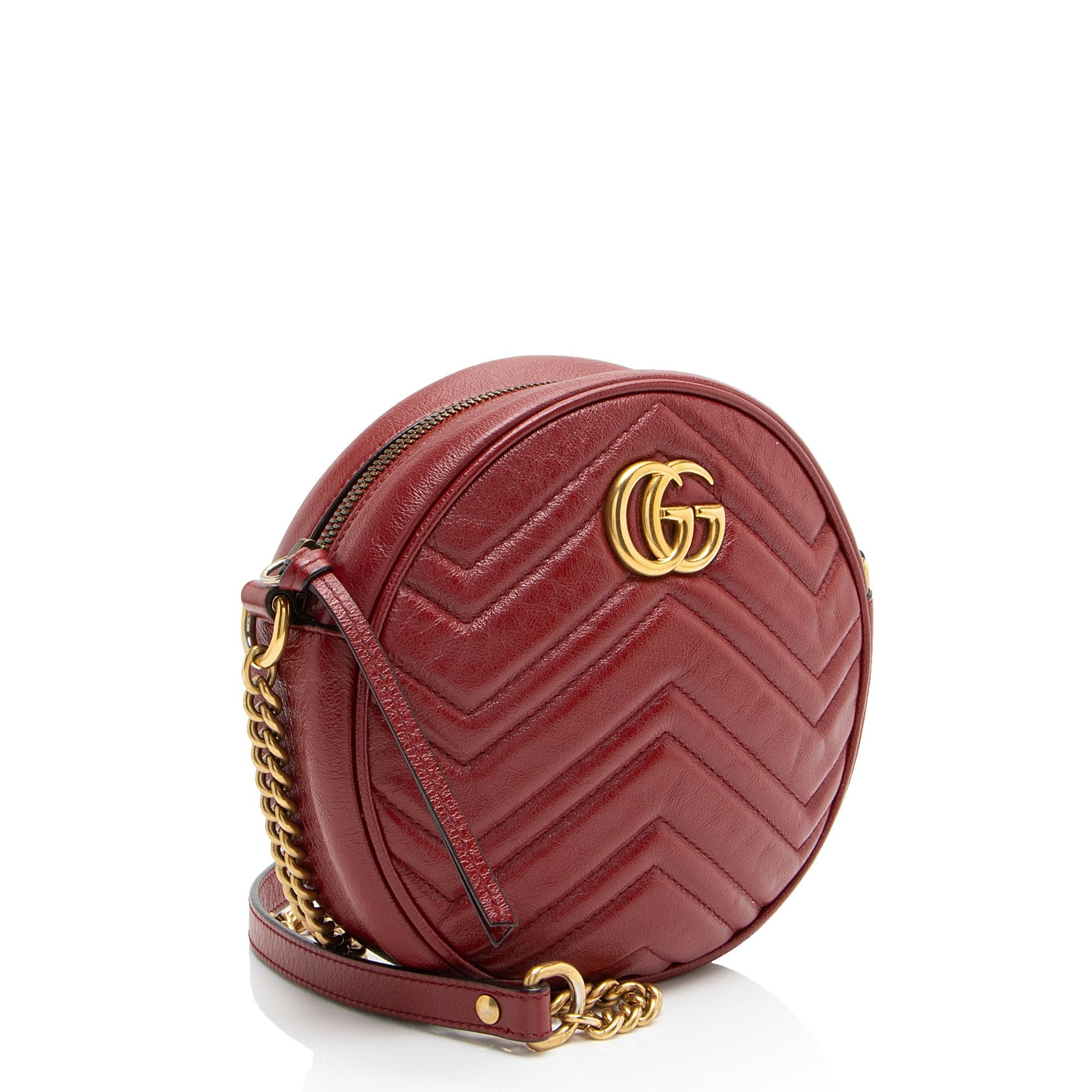 Gucci Matelasse Leather GG Marmont Round Mini Shoulder Bag
