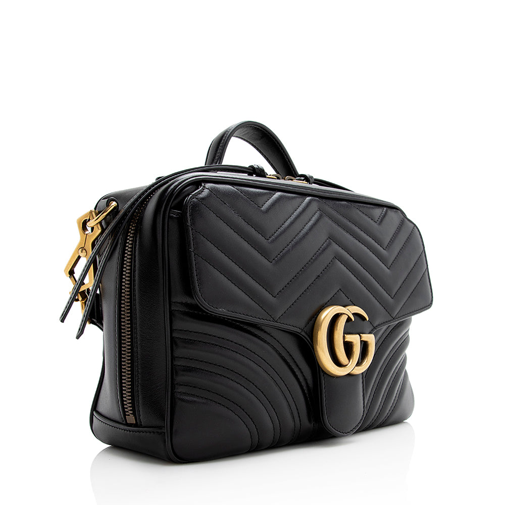 Gucci Matelasse Leather GG Marmont Top Handle Zip Around Small Shoulder Bag (SHF-21375)